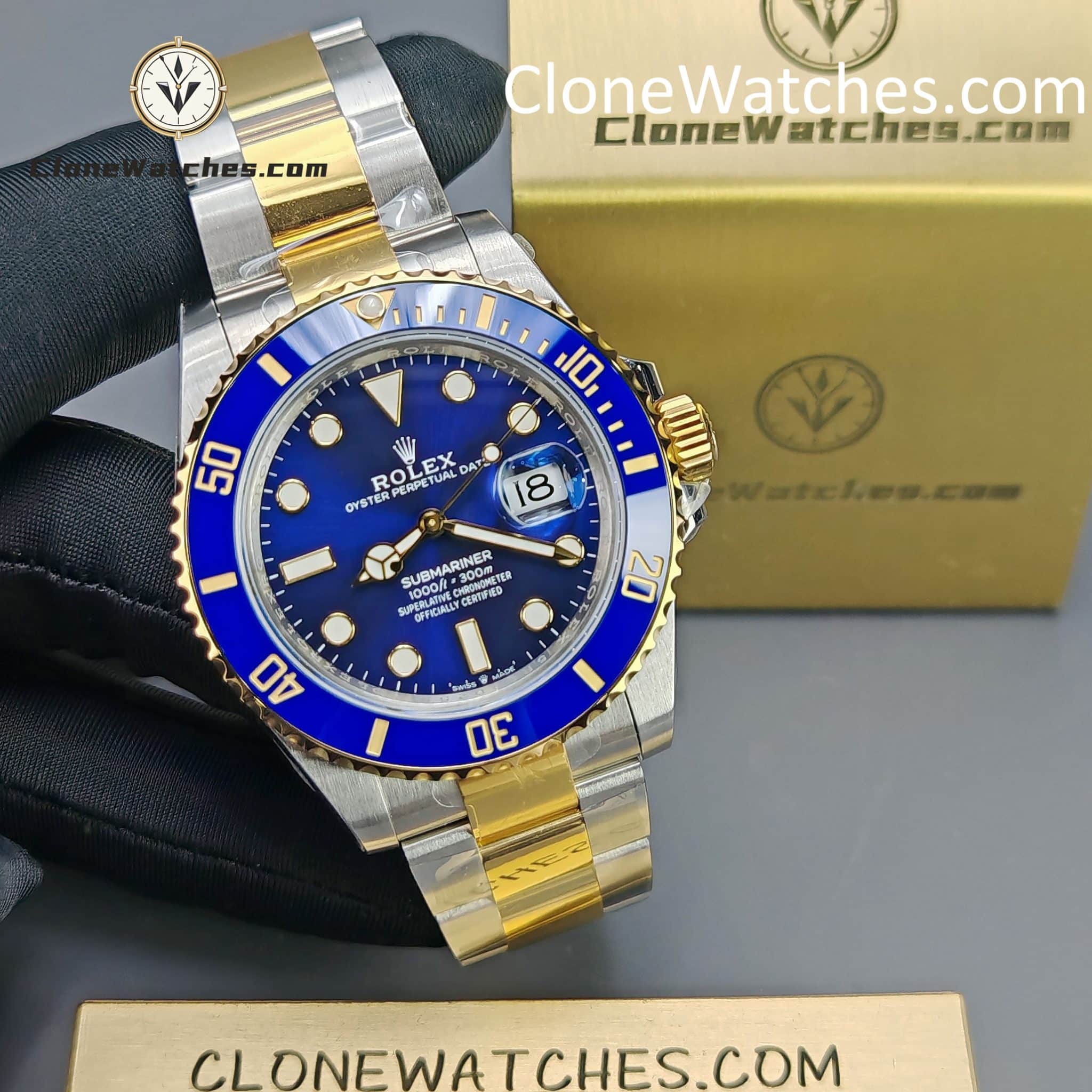 Rolex Super Clone Watches 1:1 Gold Blue Dial Submariner 126613LB 3235 Movement