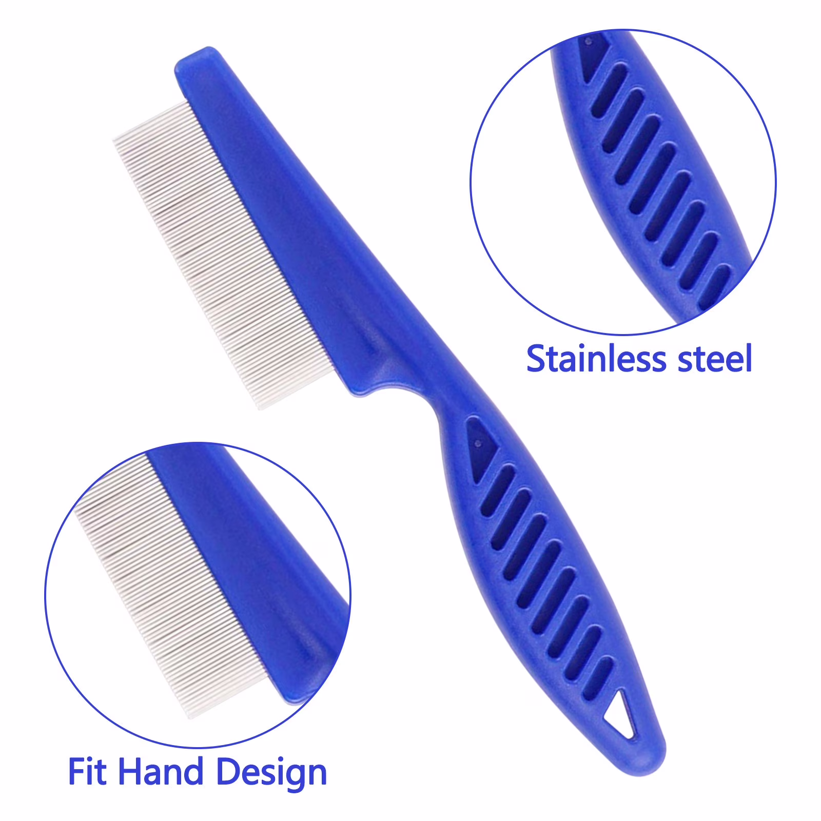 OAVQHLG3B Pet Flea Comb 6-piece Set Of Blue Comb Stainless Steel Needle Dense Tooth Cat And Dog Comb