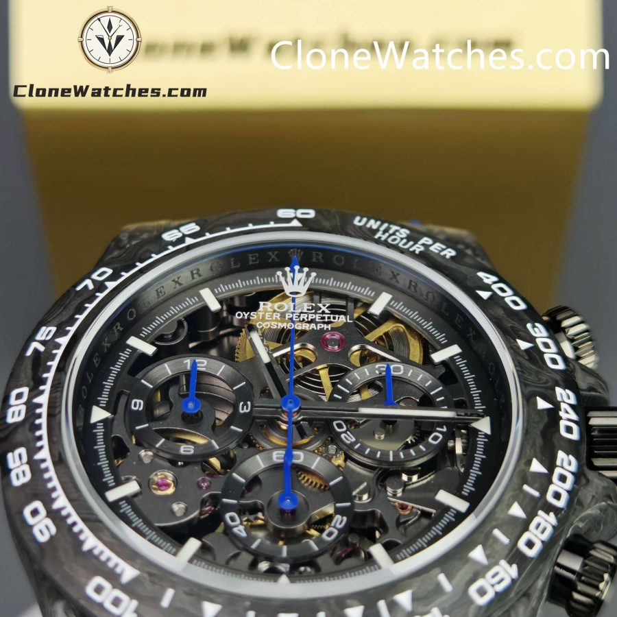 Modified Super Clone Watches 1:1 GET Rolex Daytona Skeleton Dial 4130 Movement Blue Strap