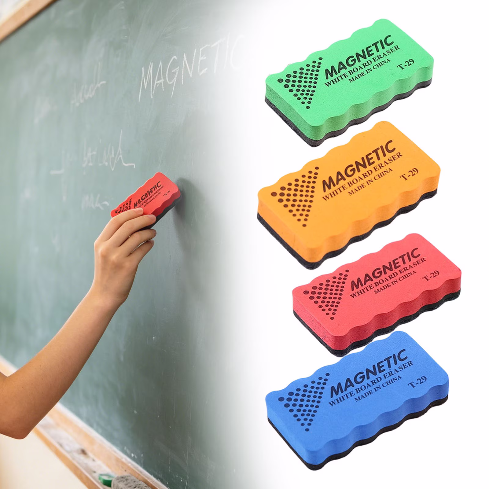 Magnetic Whiteboard Eraser with Dry Erase Cleaner for Classroom Office and Home Use Reusable Board Eraser with Comfortable Grip for Whiteboard Marker Removal, classroom supplies