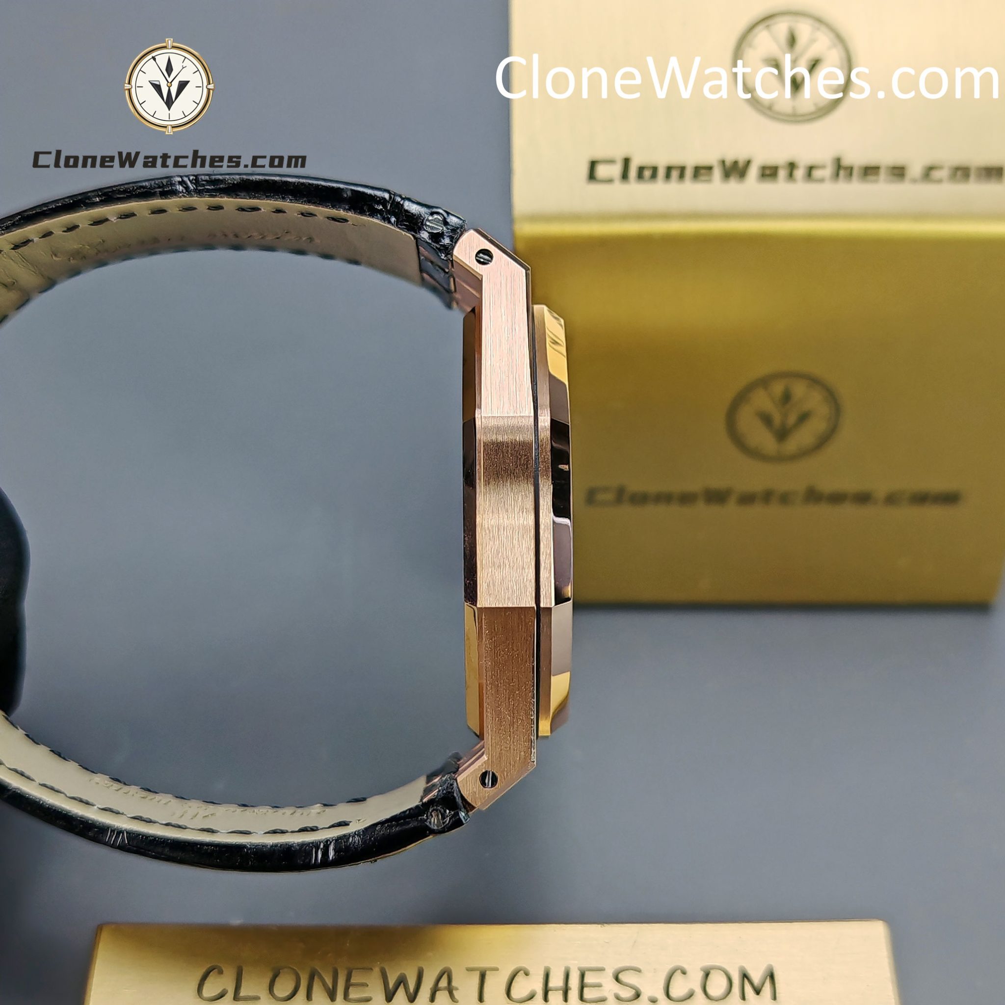 Audemars Piguet Super Clone Watches 1:1 Royal Oak Rose Gold 15400 Black Dial Rubber Strap