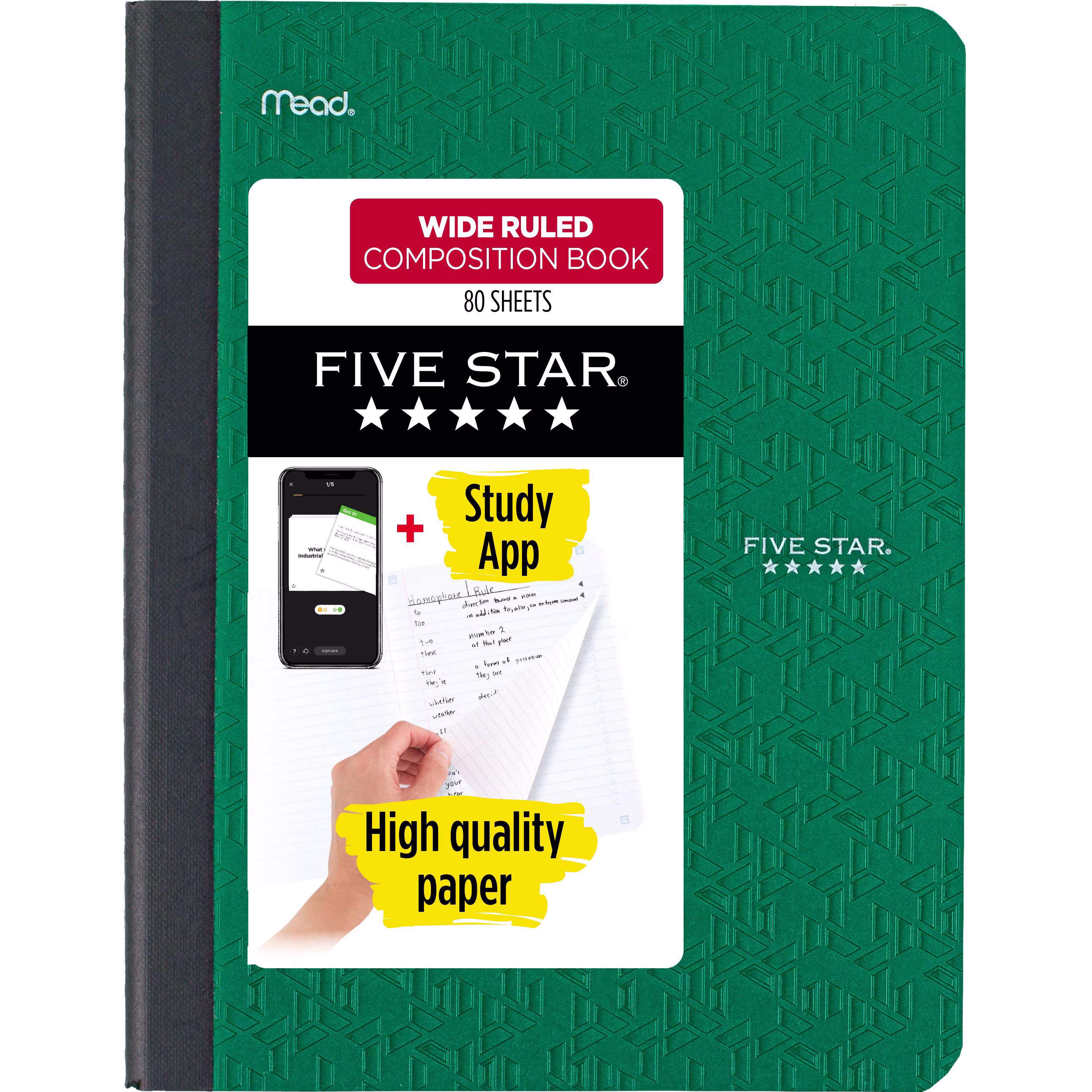 Five Star Composition Book Plus Study App, Wide Ruled, 80 Sheets, 7.5