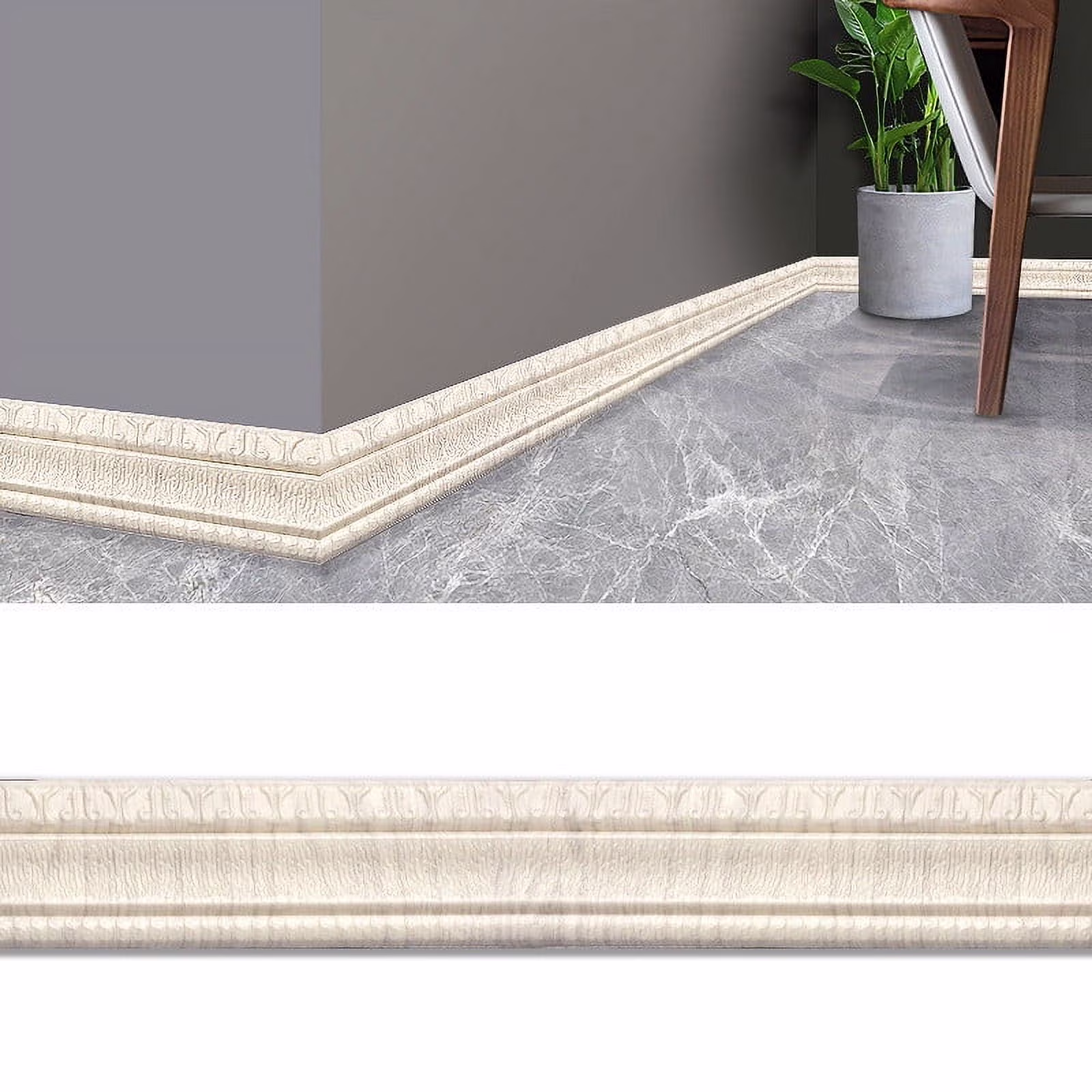 Peel and Stick Mirror Frame Border,Self Adhesive Flexible Molded Trim,Sticky Decorative Wall Lines Wallpaper Border,3D Flexible Foam Wall Trim Wallpaper(Black Alabaster 90*3in)