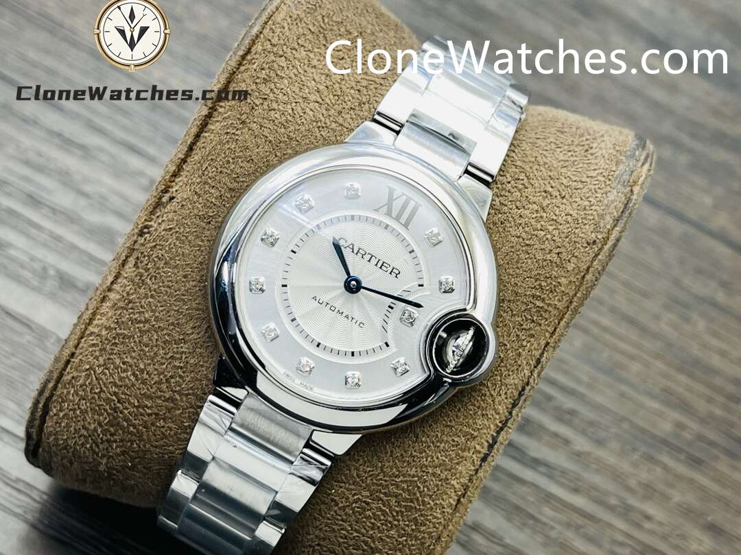 Cartier Super Clone Watches 1:1 Ballon Bleu de Cartier WE902074 White Diamond Dial 33mm