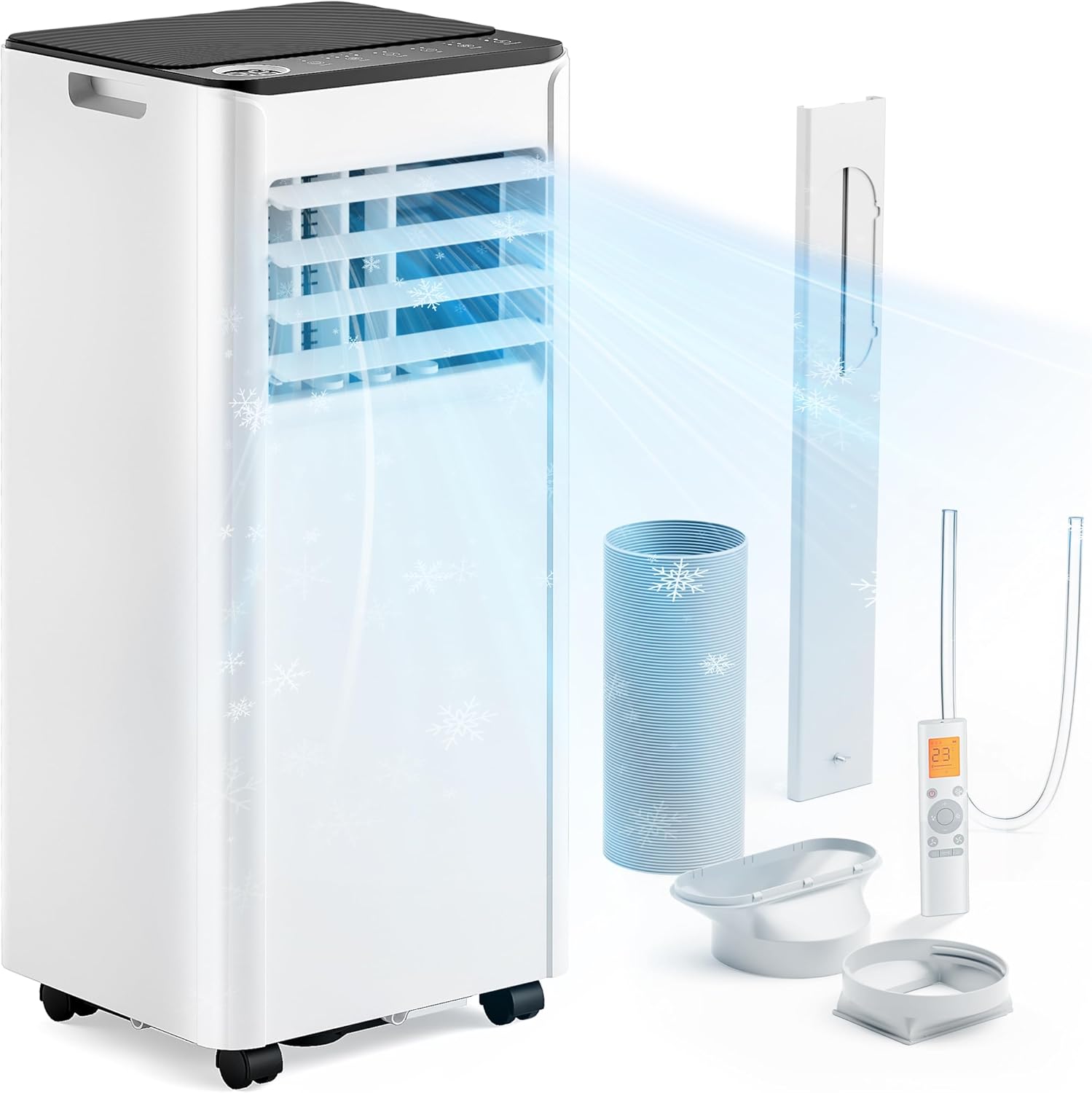 Climatiseur mobile 9000 BTU 26 kW télécommande 4 en 1 silencieux LED minuterie 24h surface 25 m²