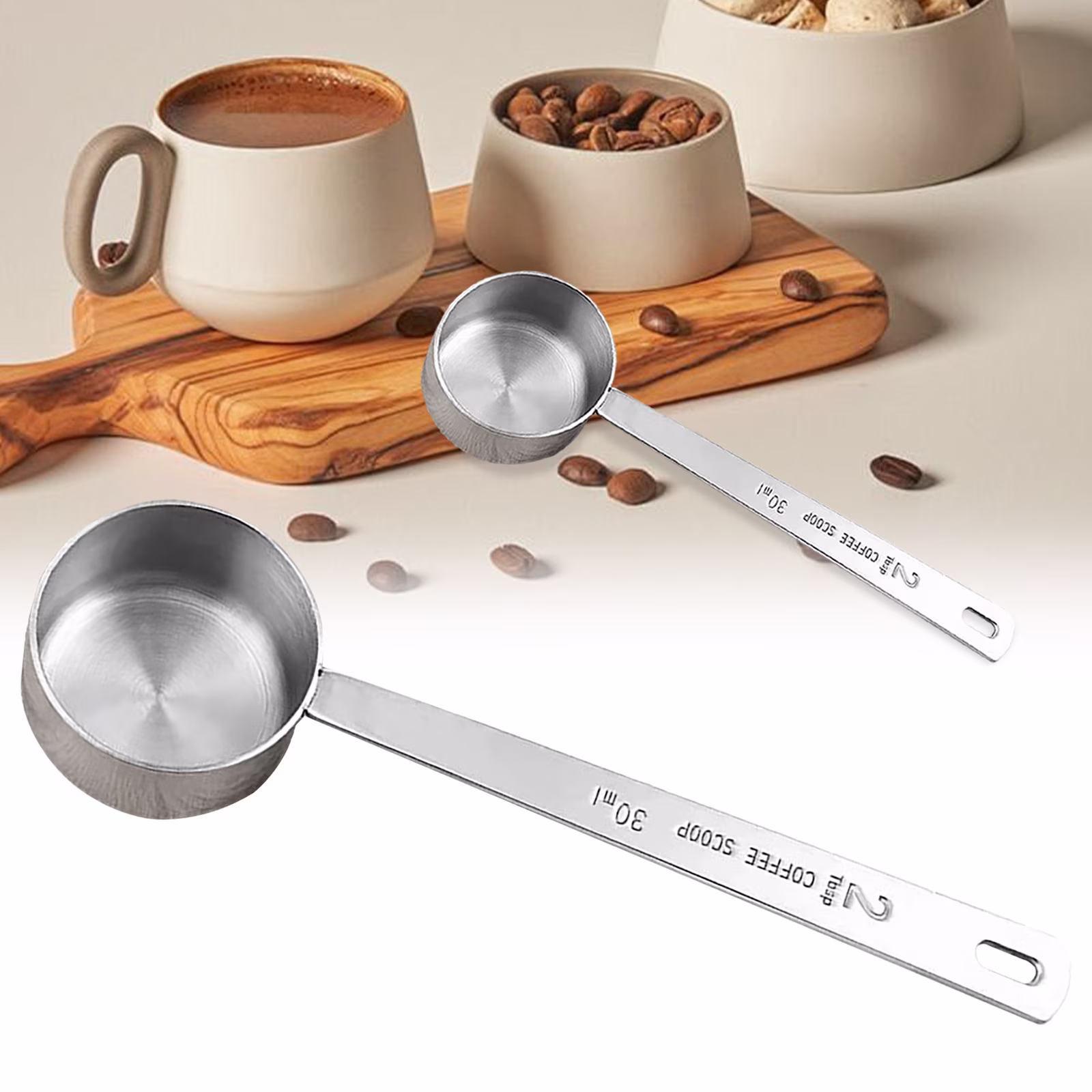 Luluganb 1Pcs 2 Tablespoon Coffee Scoop, Long Handle Measuring Spoon, Two Tbsp (30Ml, 1/8Cup) Stainless Steel Scooper Silver