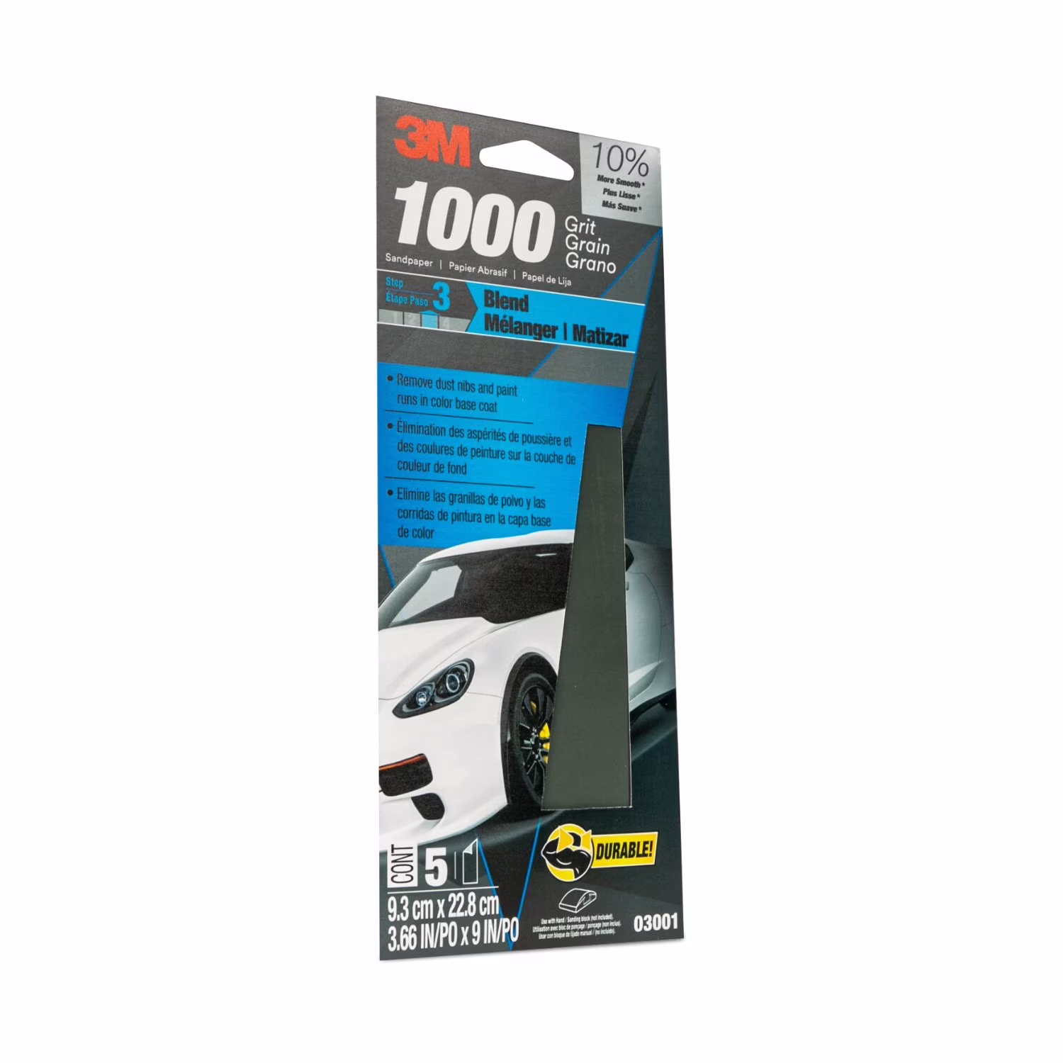 3M Wetordry Sandpaper, 3 2/3 in x 9 in, 1000 Grit, 5-Pack