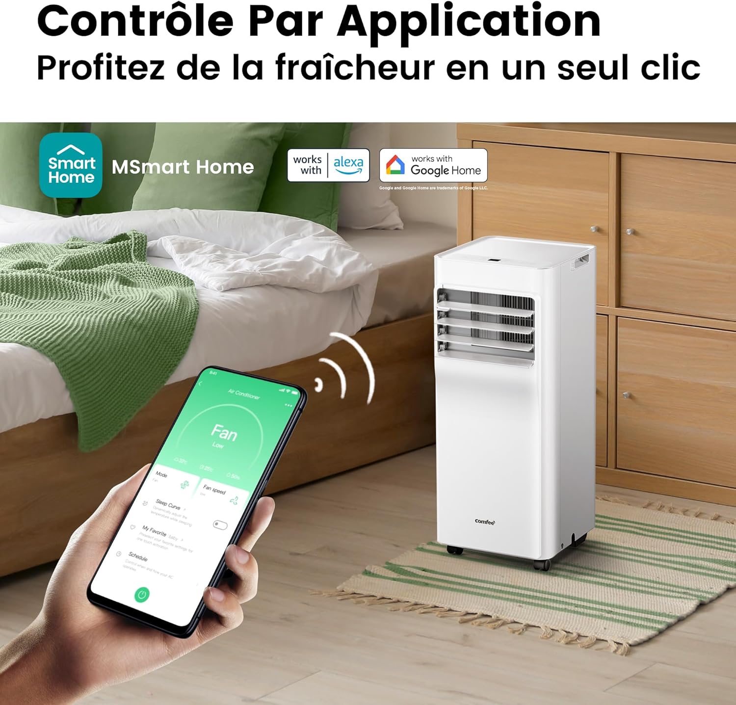 Climatiseur mobile 7000 BTU 2kW contrôle app 3 modes 3 vitesses minuterie 24h pièces 23m² Breezy Cool 20