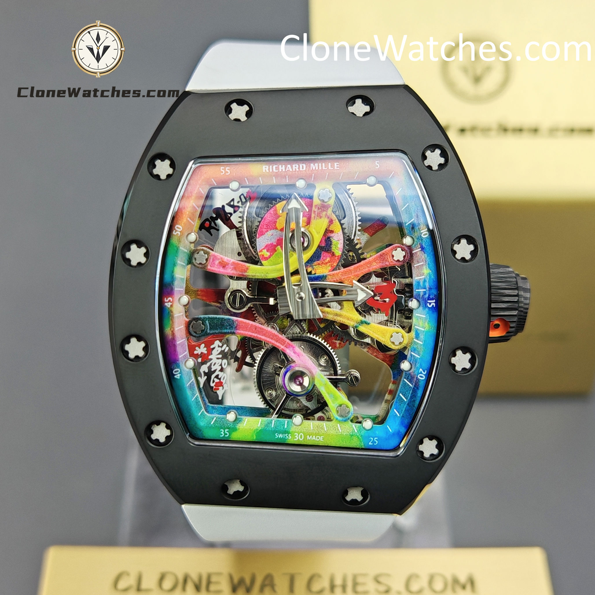 Richard Mille Super Clone Watches 1:1 RM 68 -01 Tourbillon Cyril Kongo White Strap