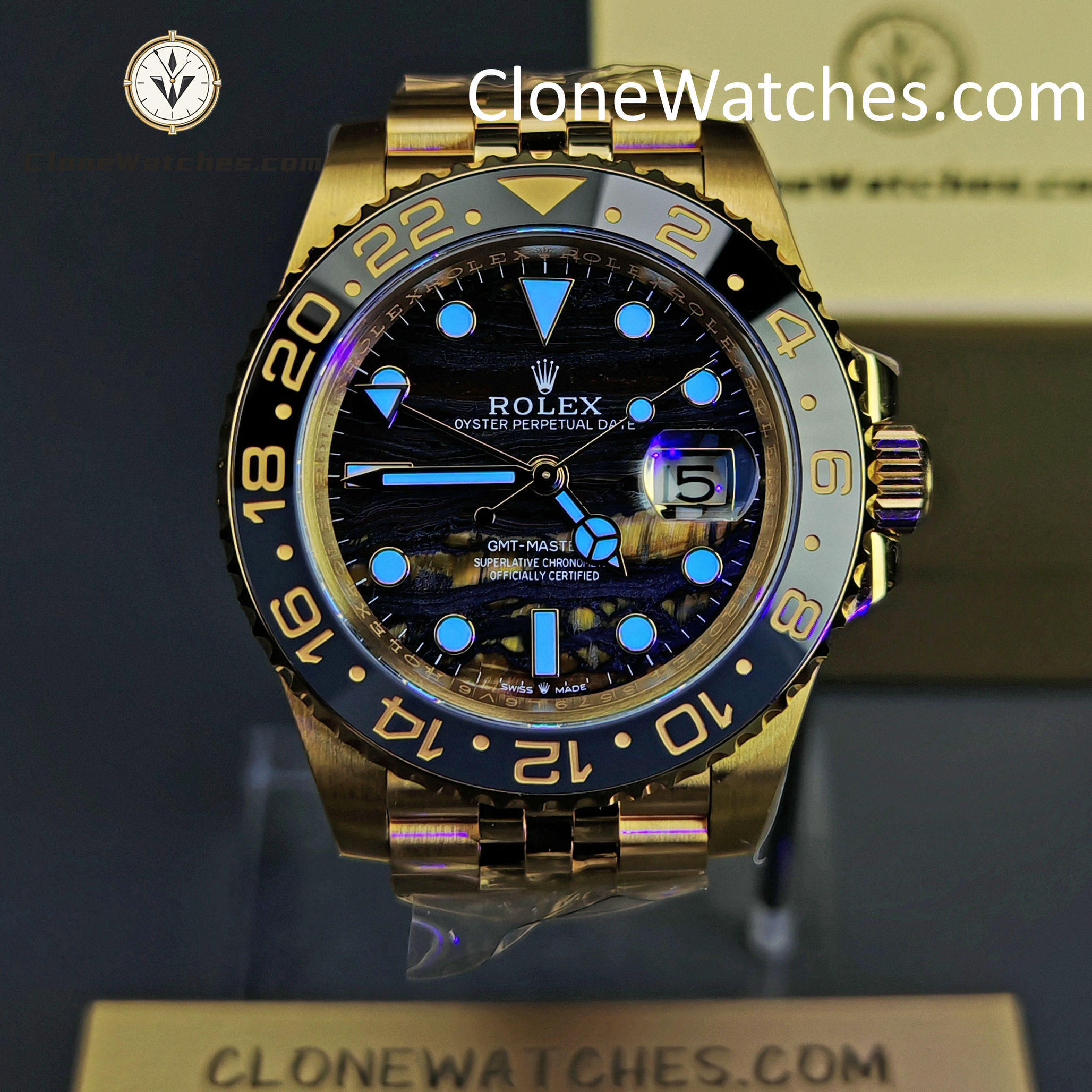 Rolex Super Clone Watches 1:1 GMT Master II 18k Gold 126718GRNR-0002 Jubilee 3285 Movement