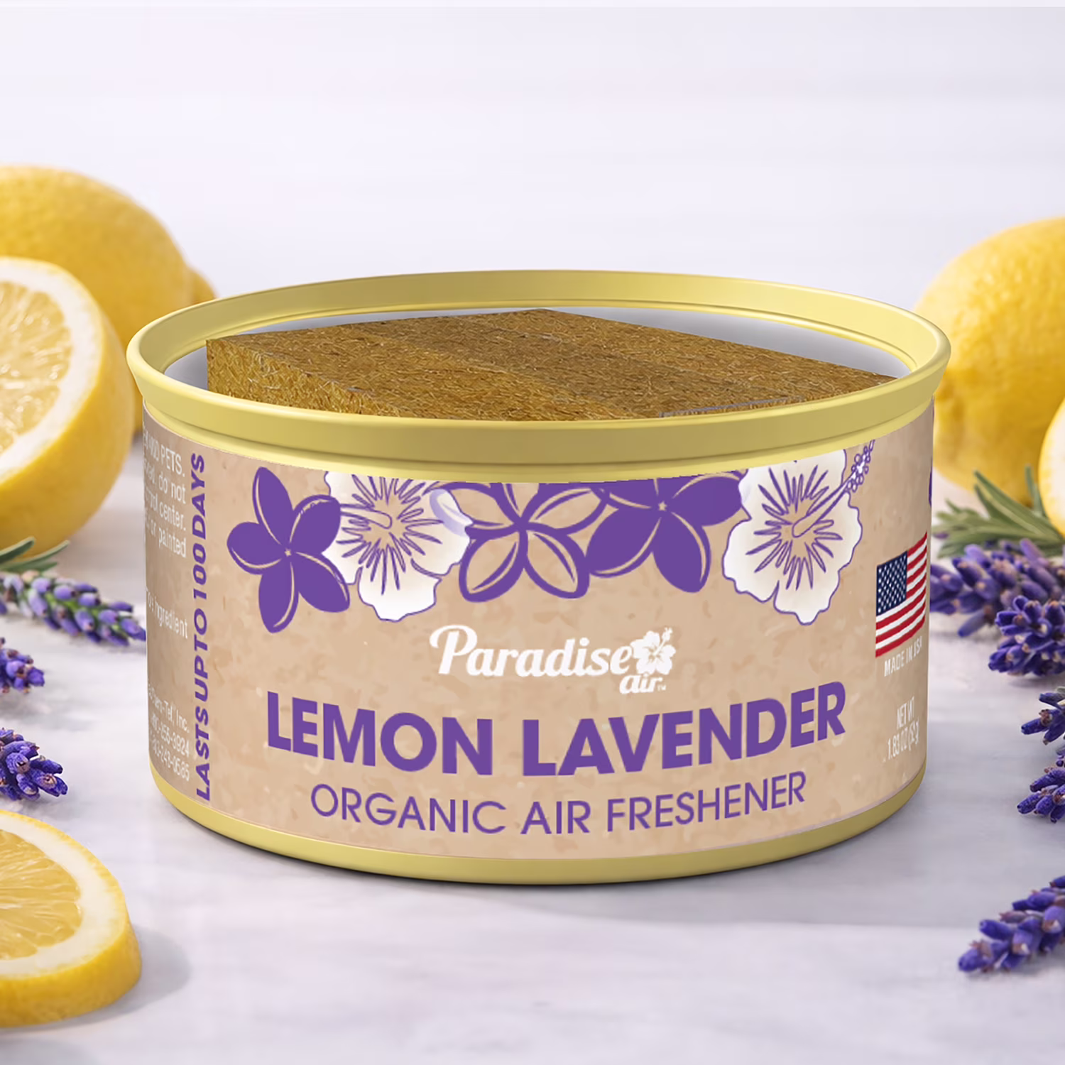 Paradise Air Household Organic Can Air Freshener, Lemon Lavender, 100 Day, 1 unit, 52 gram Net Weight, 33% More Fragrance