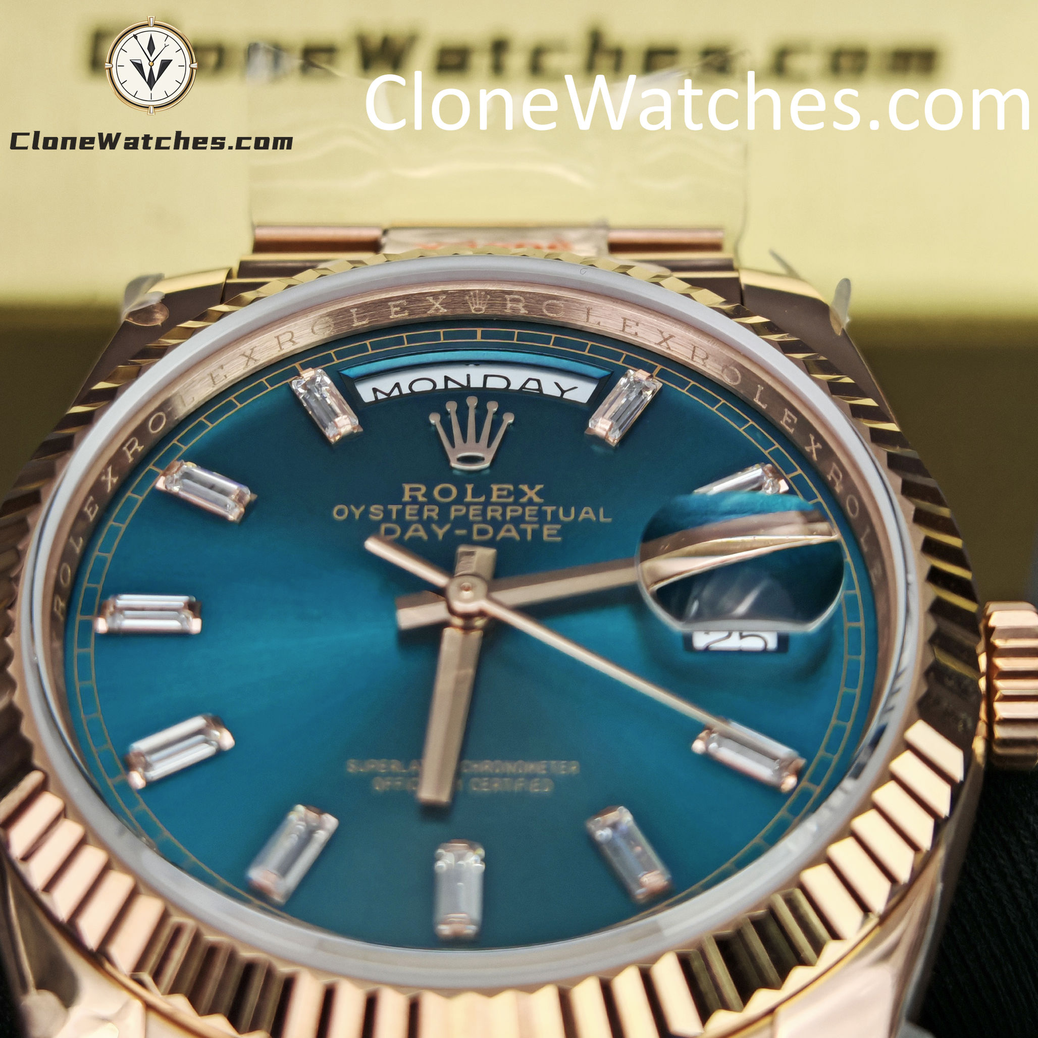 Rolex Super Clone Watches 1:1 Day Date Rose Gold Turquoise Dial 36mm m128235-0085 3255 Movement