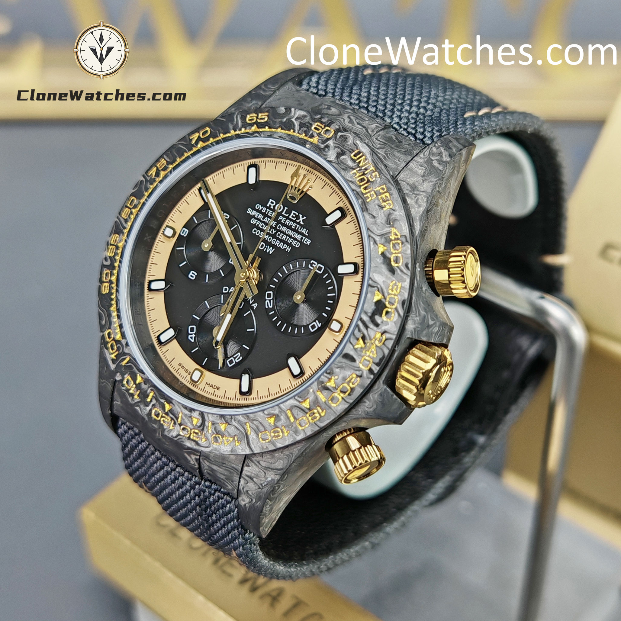 Modified Super Clone Watches 1:1 DiW Rolex Daytona NTPT Carbon “CREAM INVERT GOLD”