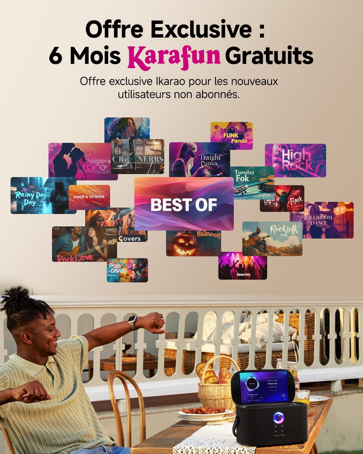 Enceinte karaoké adulte écran 2 micros sans fil 140W WiFi HDMI TV abonnement inclus