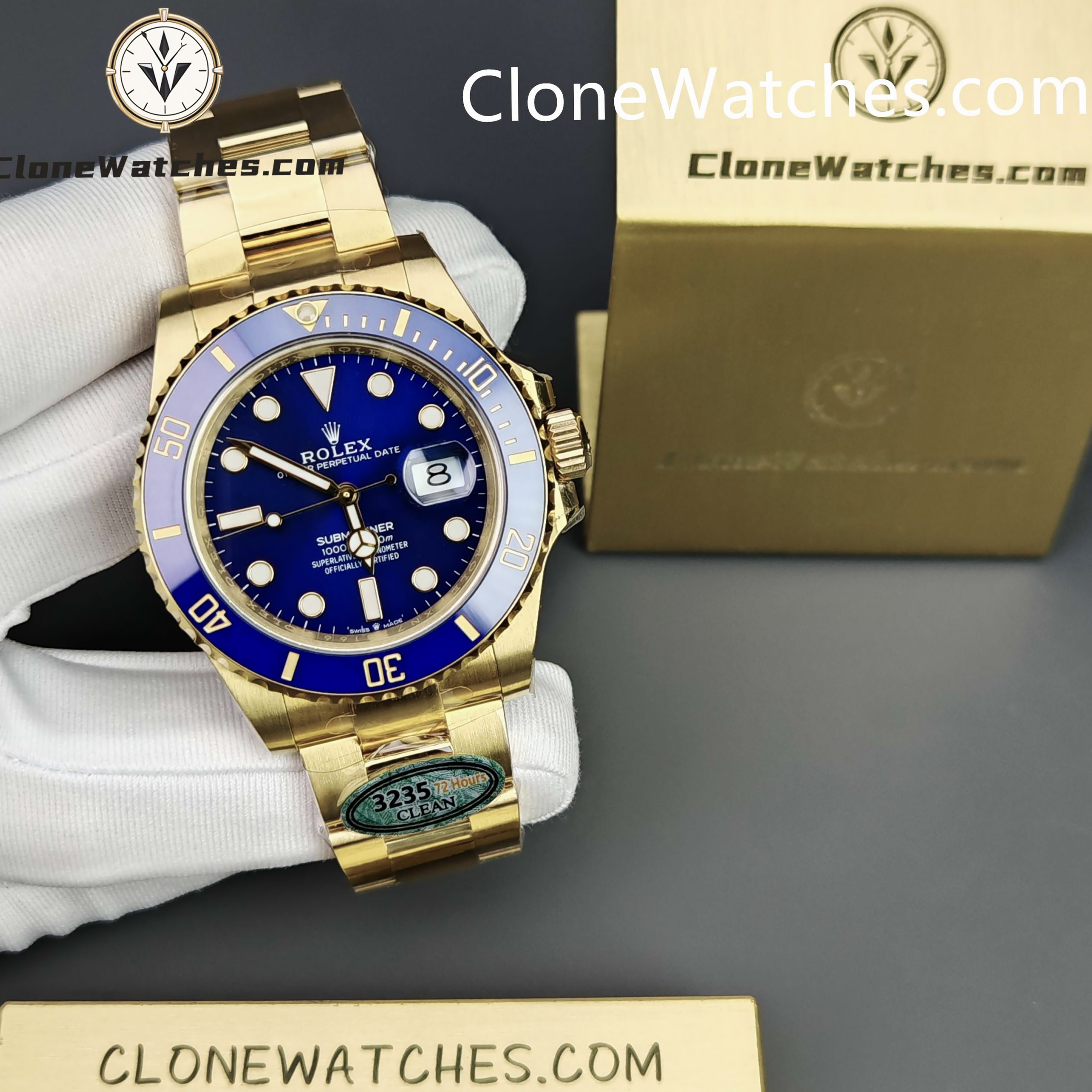 Rolex Super Clone Watches 1:1 18K Gold Blue Dial Submariner 126618LB 3235 Movement