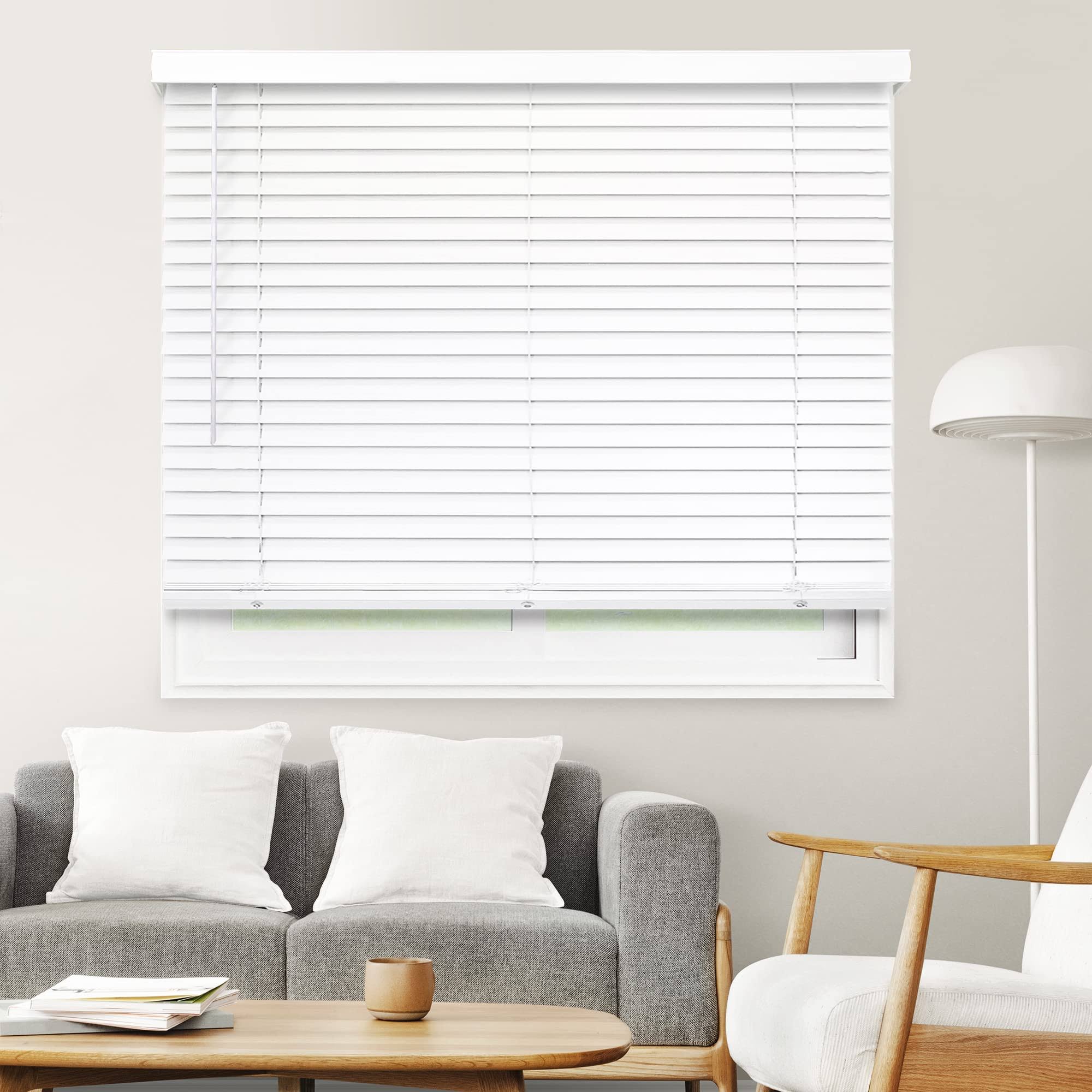 Chicology Cordless Faux Wood Blinds Best for Kids, Inside Mount, 12"W x 72"H, Basic White