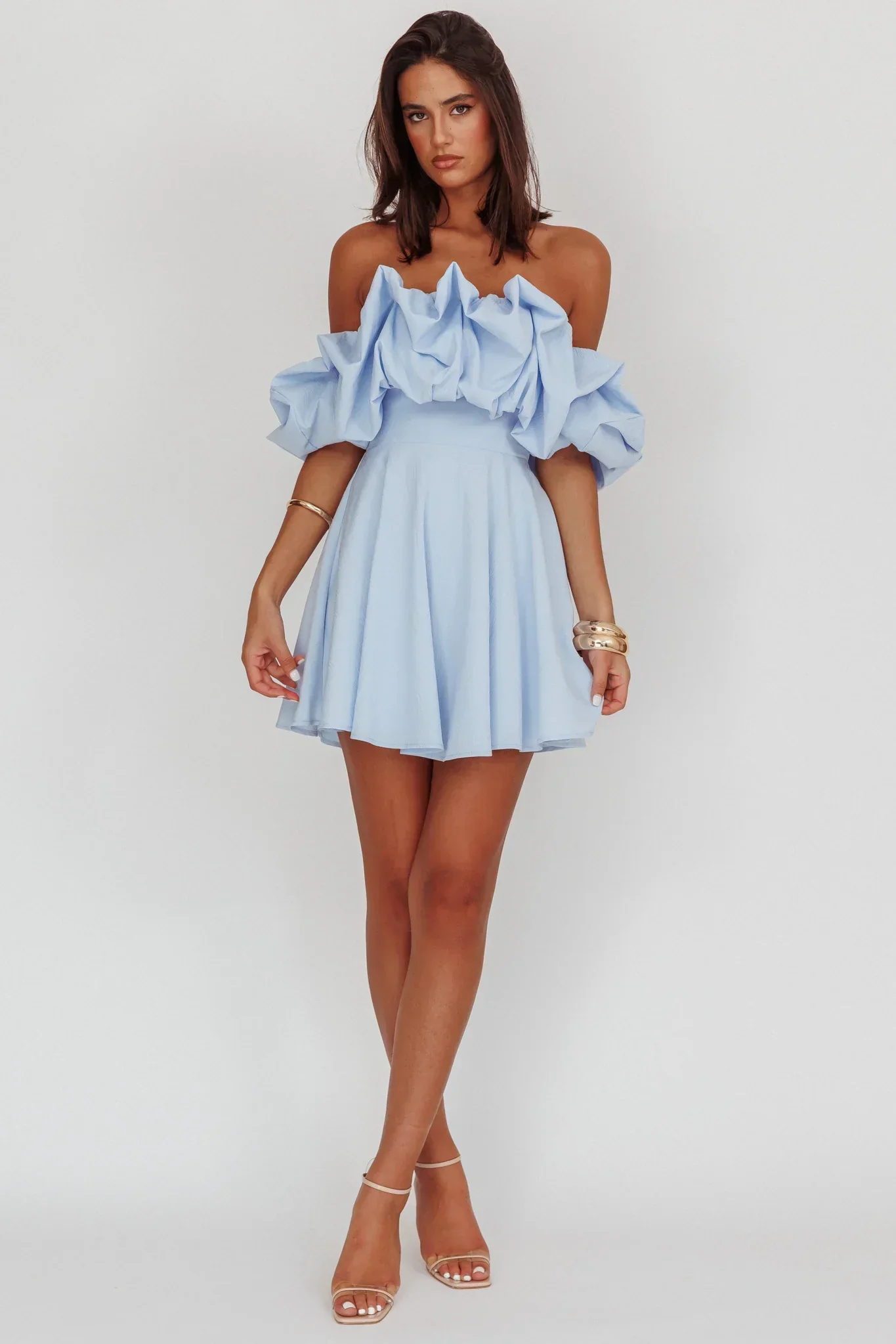 Kailynn Off-Shoulder A-Line Mini Dress Blue