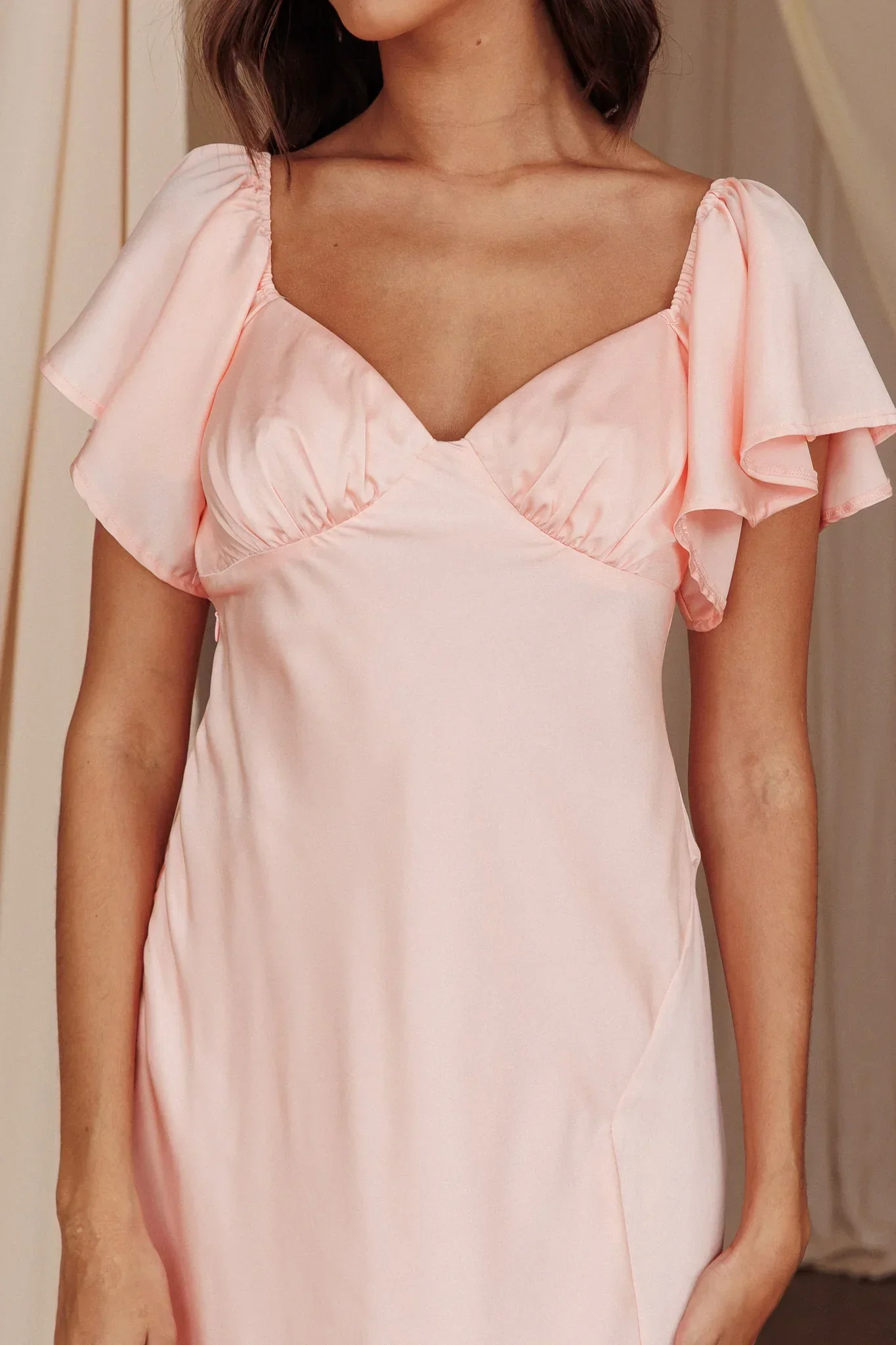 Park Avenue Flutter Sleeve Side Split Midi Dress Blush