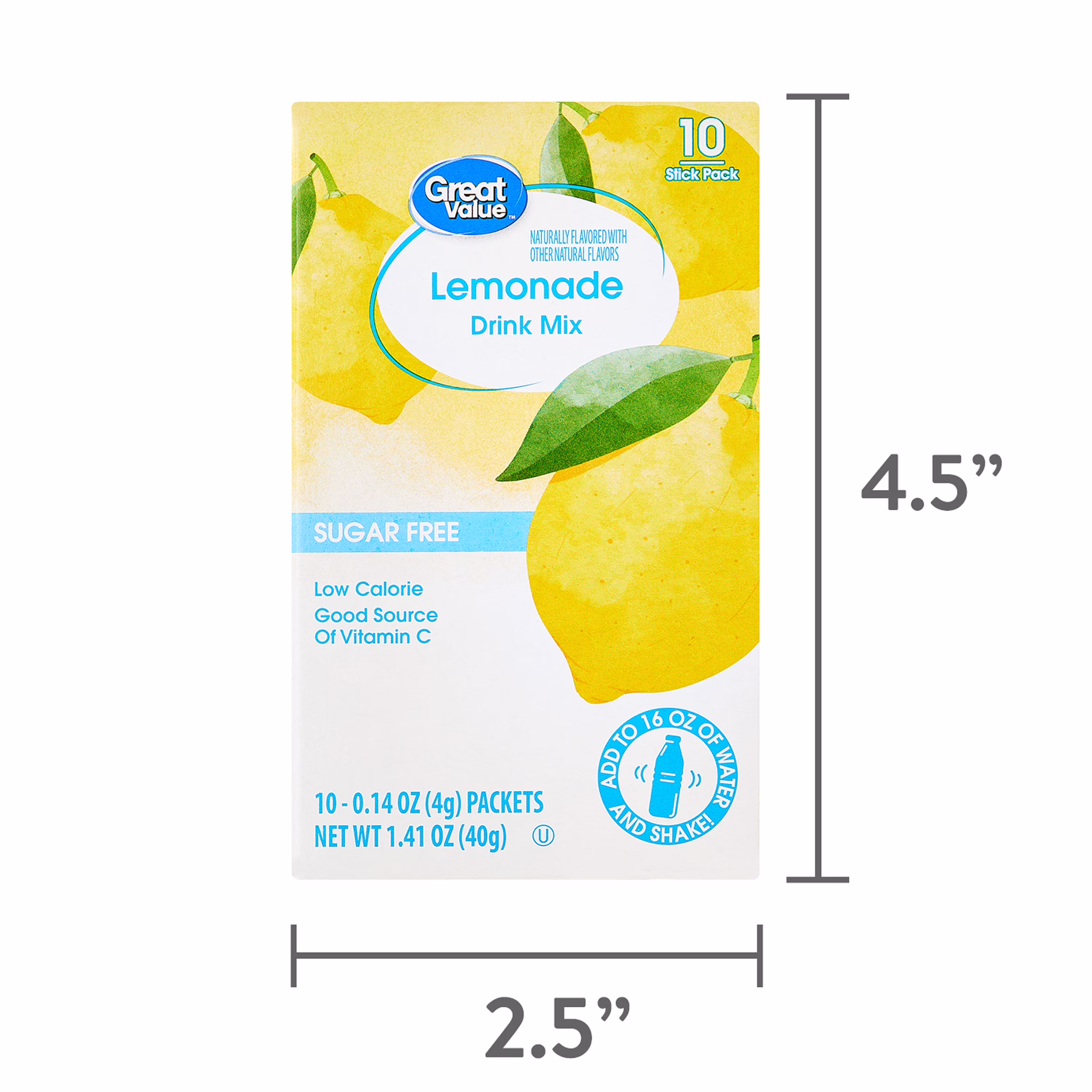 Great Value Sugar-Free Lemonade Drink Mix Packets, 10 Count, 0.14 oz Each