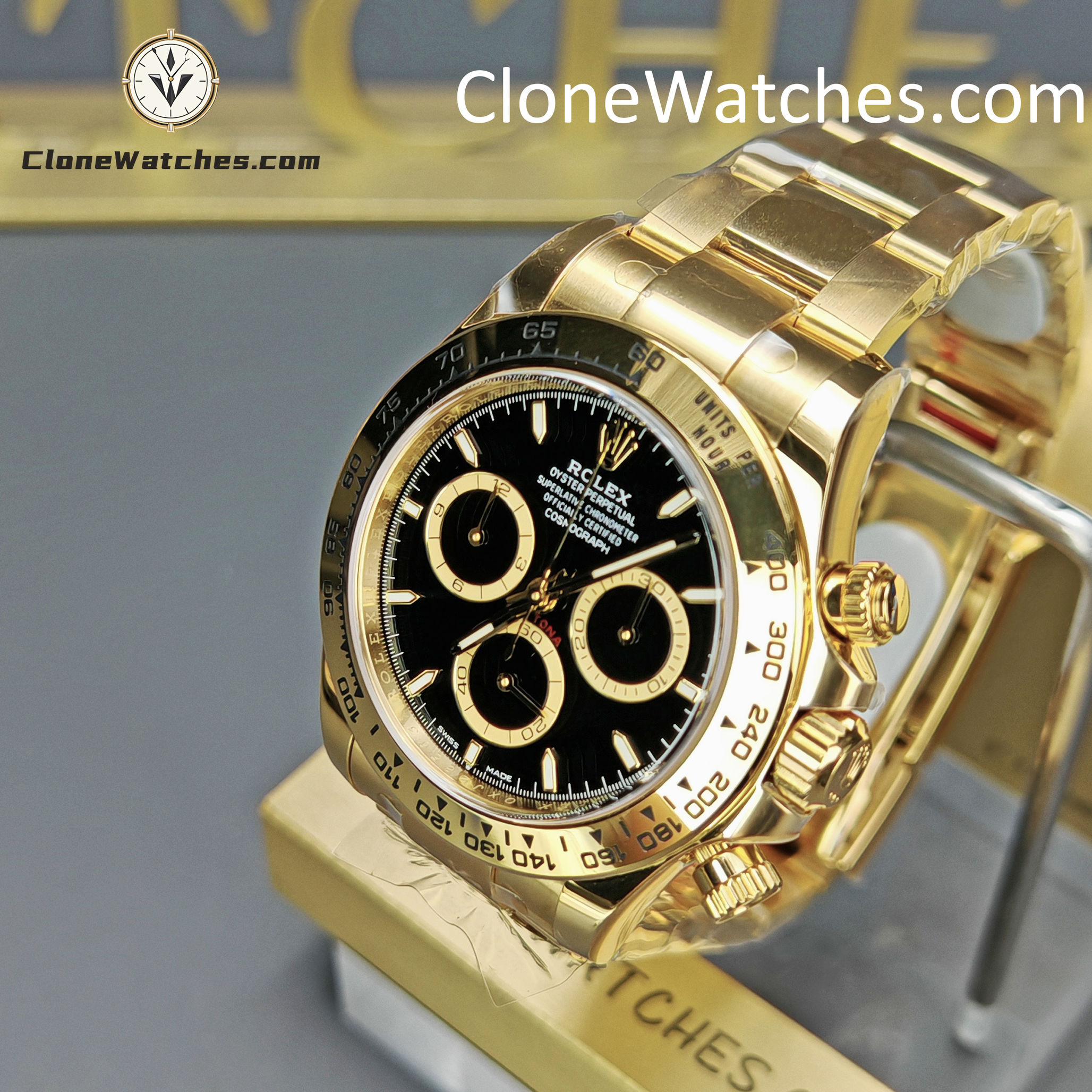Rolex Super Clone Watches 1:1 Daytona 18K Gold Black Dial M126508-0004 4131 Movement