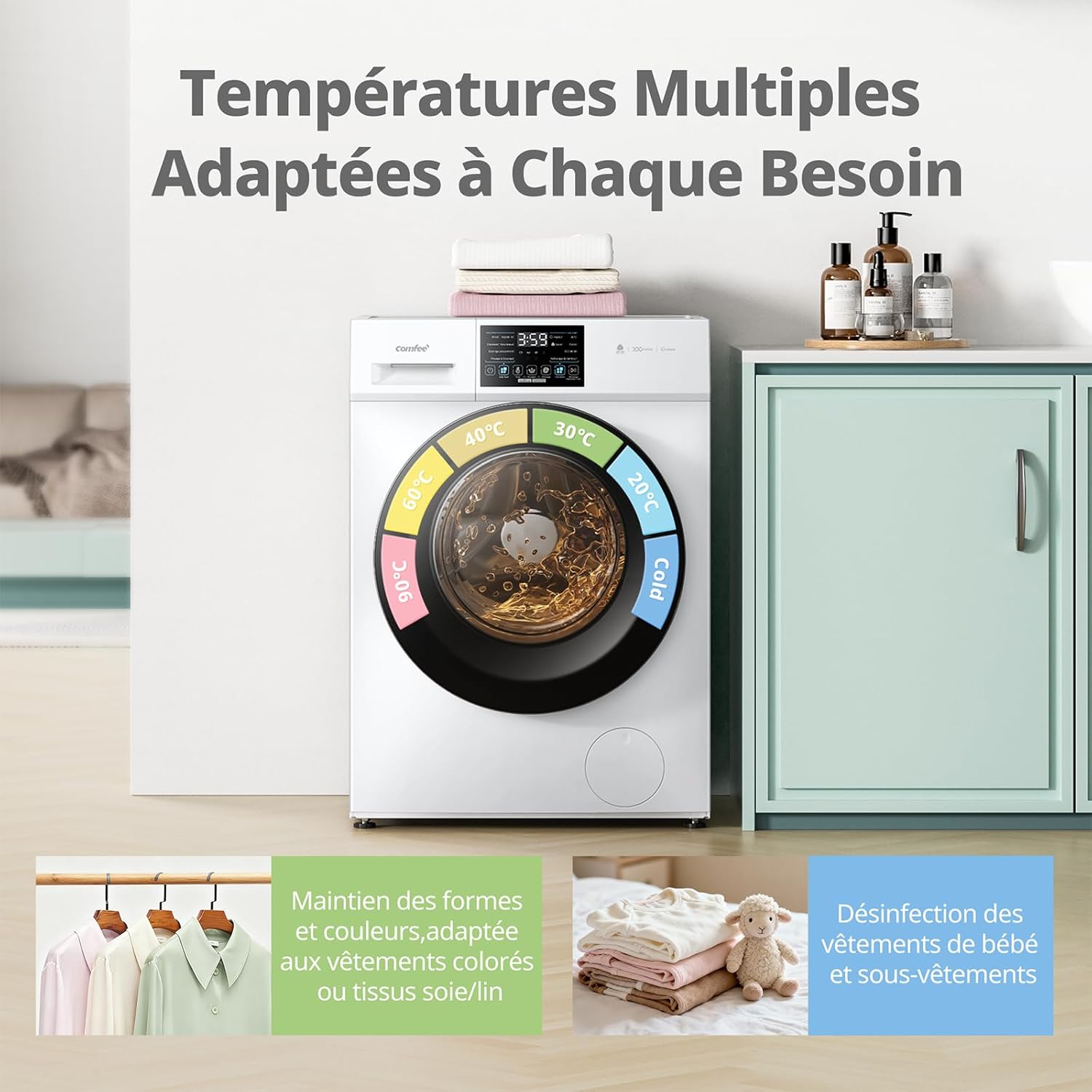 Lave linge autonome CFP03EW100W-FR 10 kg classe A-10% soin vapeur moteur BLDC Woolmark panneau tactile blanc