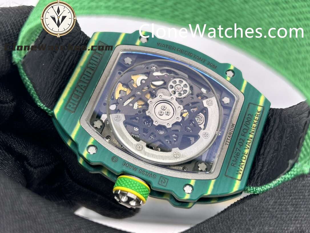Richard Mille Super Clone Watches 1:1 RM 67 – 02 Green Carbon Tourbillon Green Strap