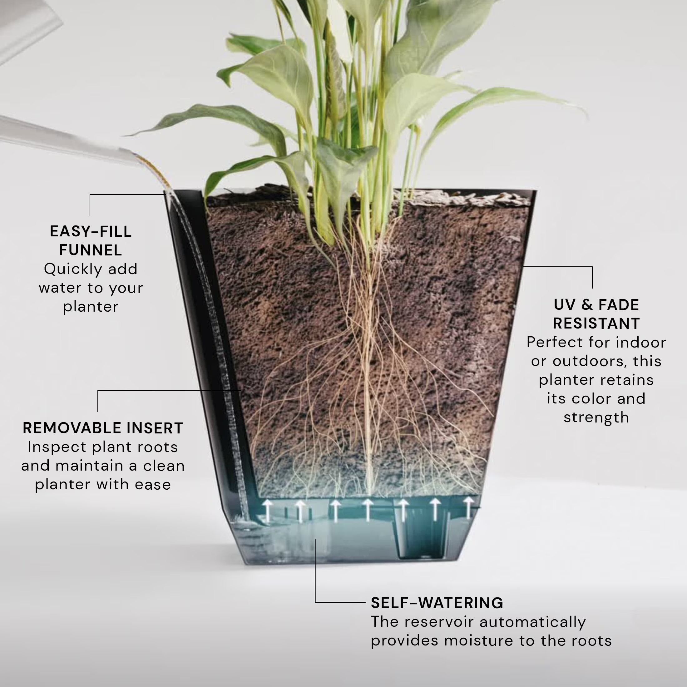 Mainstays 11 in. Beige Resin Self-Watering Planter