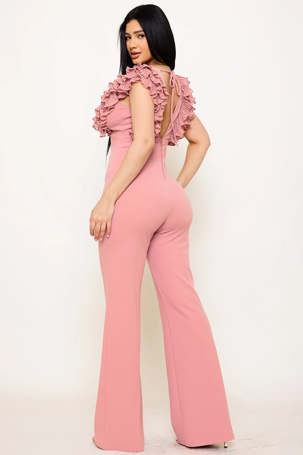 Symphony Jumpsuit - Ruffle Sleeve Techno Crepe Jumpsuit