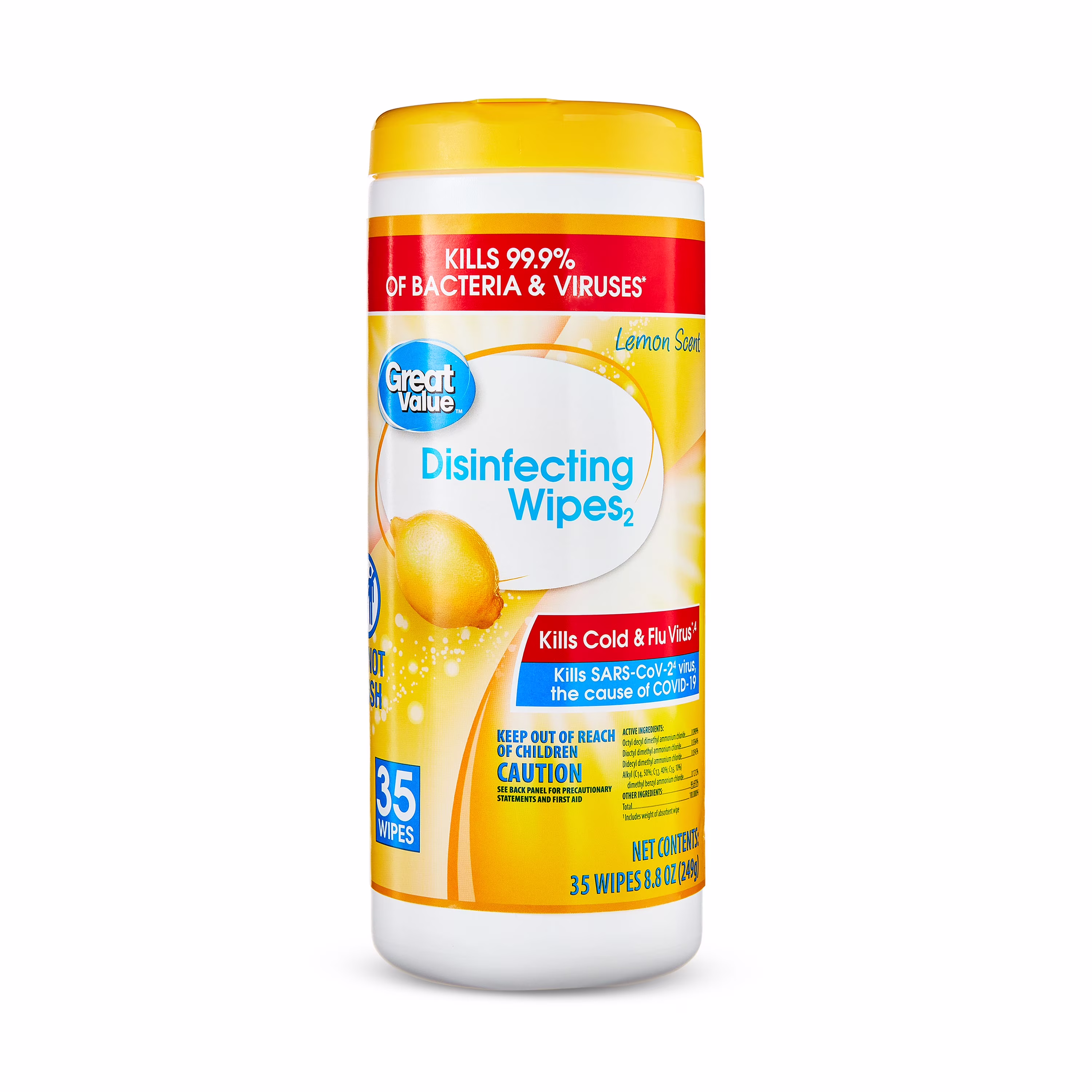 Great Value Disinfecting Wipes, Lemon Scent, 35 Count