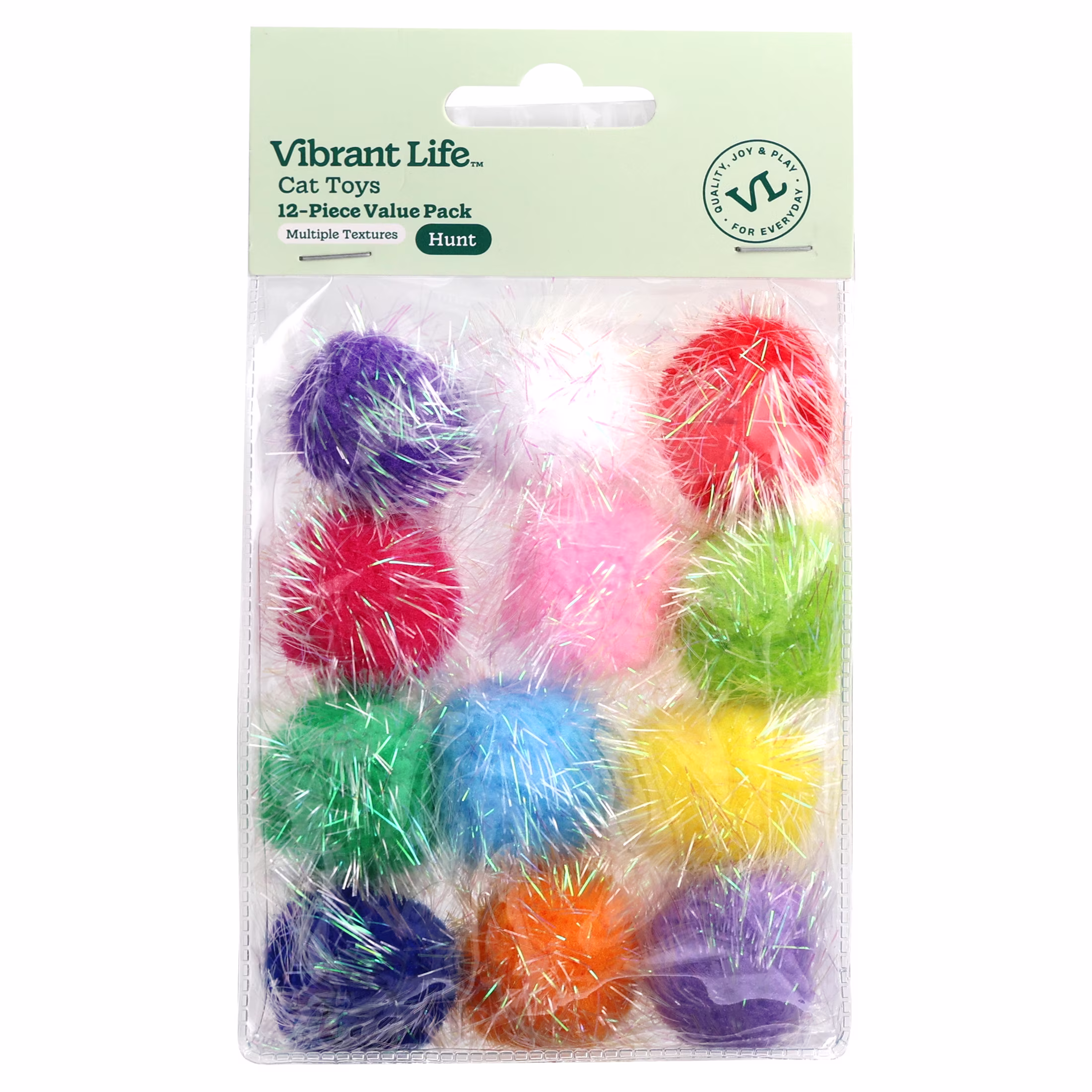 Vibrant Life Value Pack Sparkle Pompom Cat Toys, 12 Count