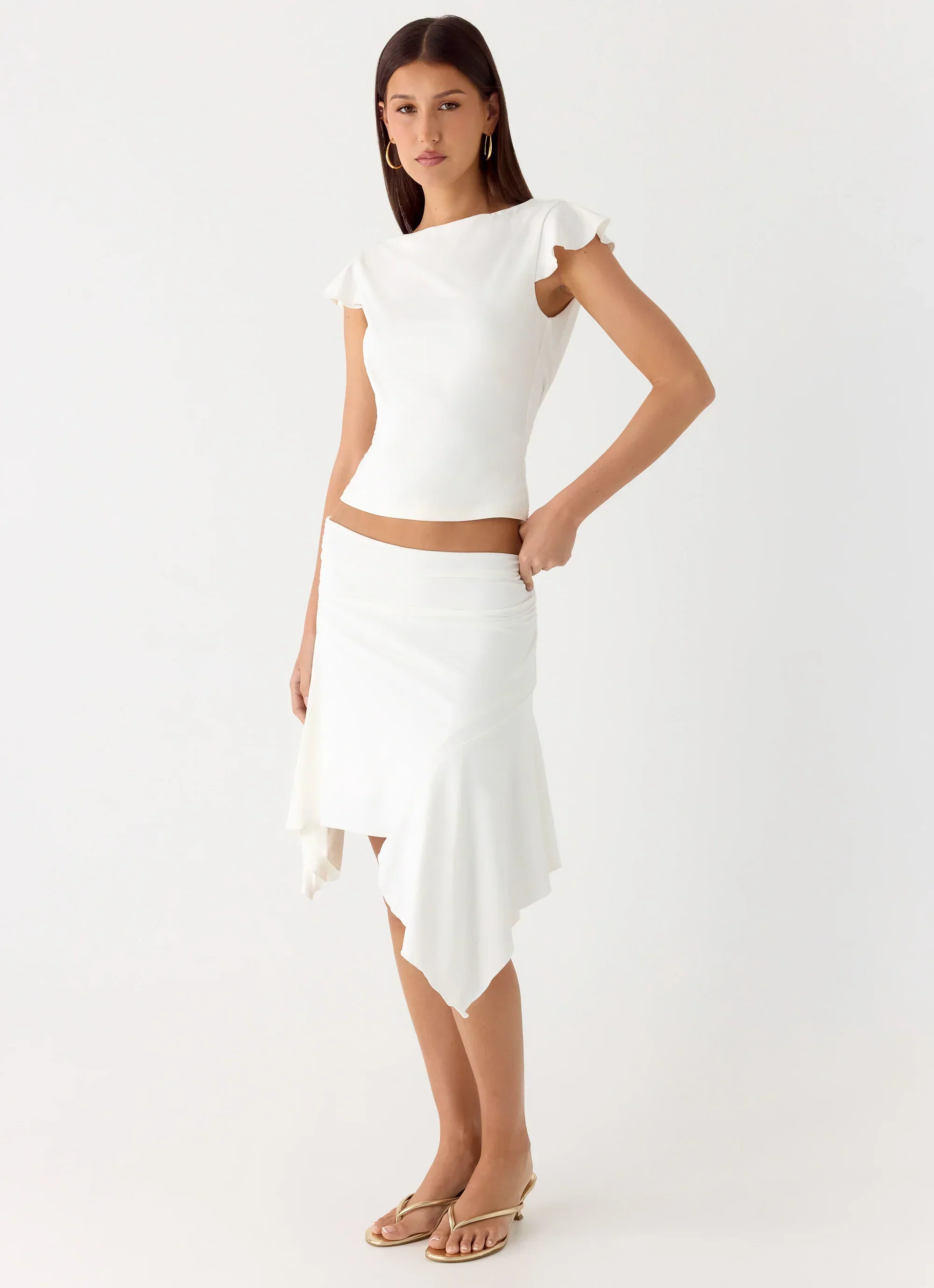 Maxina Asymmetrical Midi Skirt - White