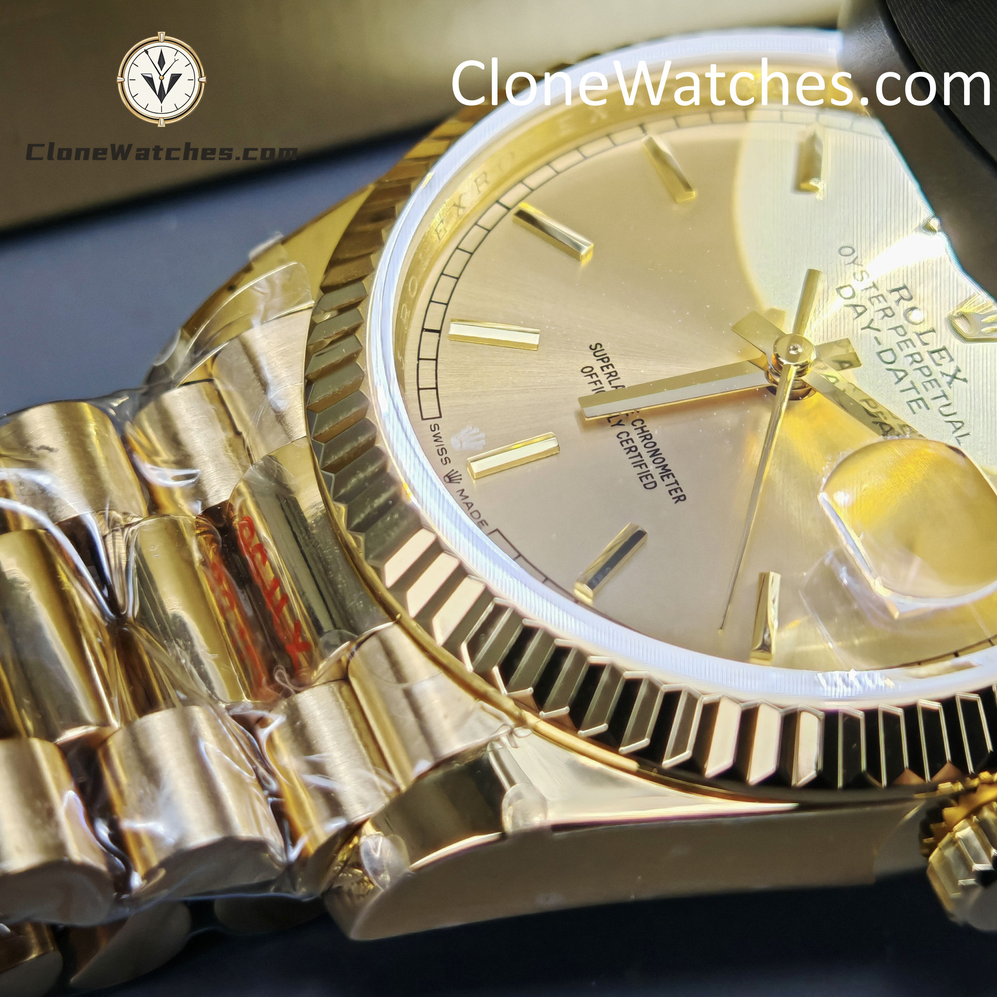 Rolex Super Clone Watches 1:1 Day Date 18K Gold Champagne Dial 36mm m128238-0045 3255 Movement
