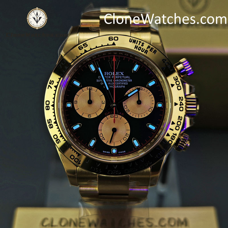 Rolex Super Clone Watches 1:1 Daytona 18K Gold Black Dial M116508-0009 4130 Movement