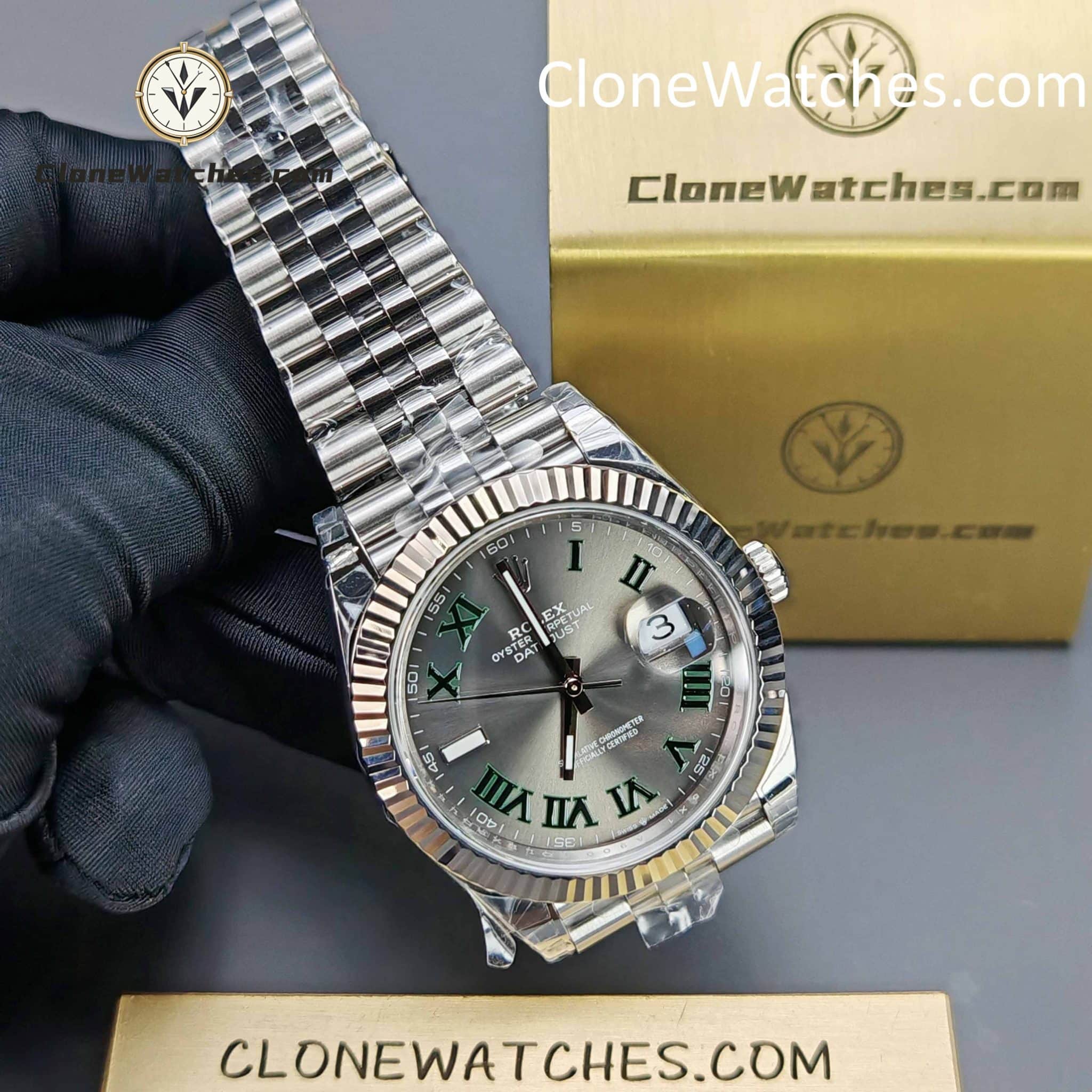 Rolex Super Clone Watches 1:1 DateJust Grey Roman Dial Jubilee 41MM M126334 3235 Movement
