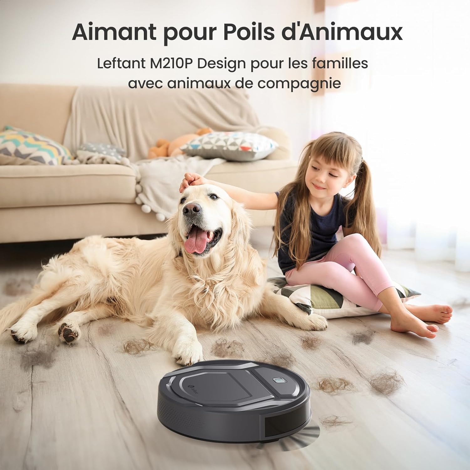 Robot aspirateur M210P 2200Pa mince silencieux 6 modes auto charge WiFi Bluetooth 120 min idéal poils animaux sols tapis