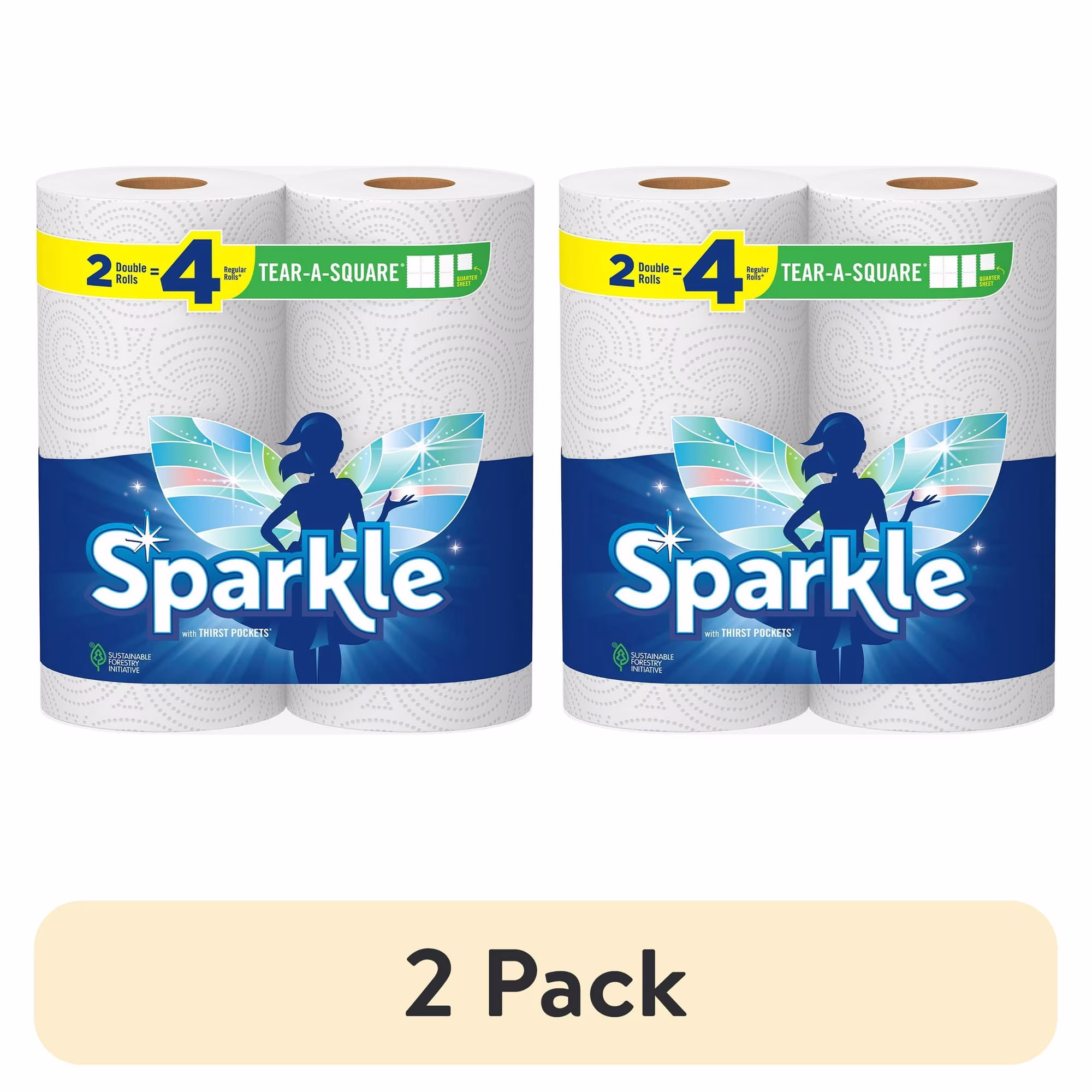 Sparkle Tear-A-Square Paper Towels, 2 Double Rolls, 110 Sheets per Roll