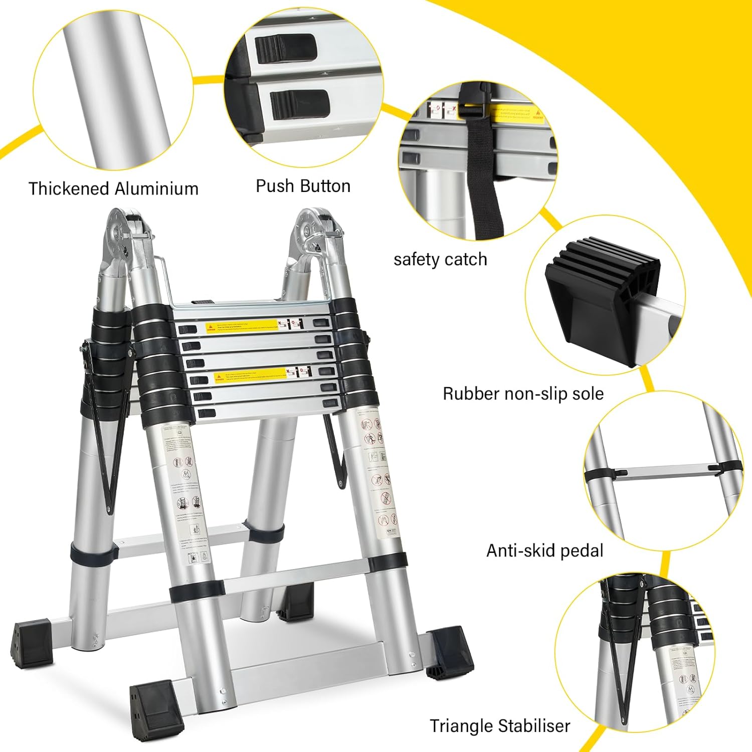 Échelle télescopique 5 m aluminium pliable charge 150 kg