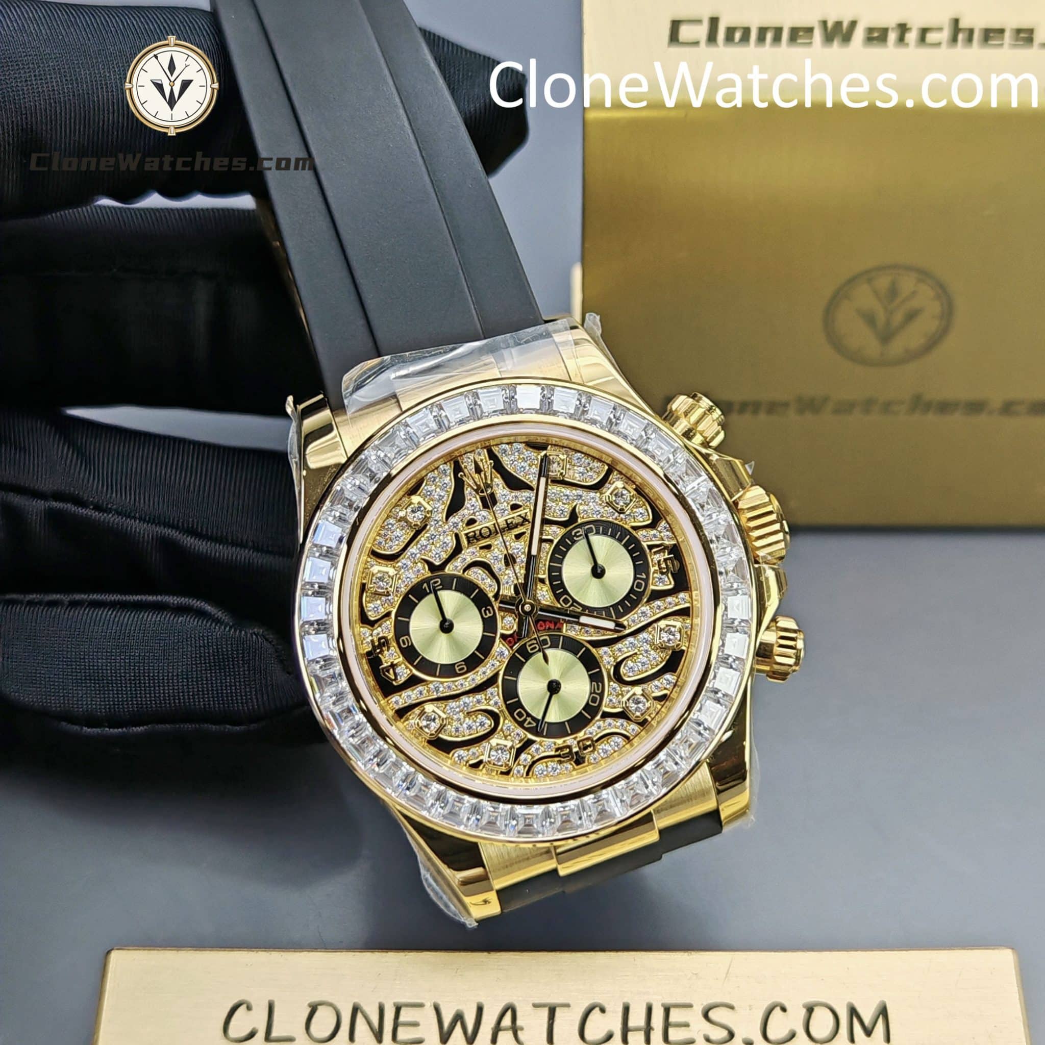 Rolex Super Clone Watches 1:1 Daytona 18K Gold 116588TBR Eye of the Tiger Diamonds Dial 4130 Movement