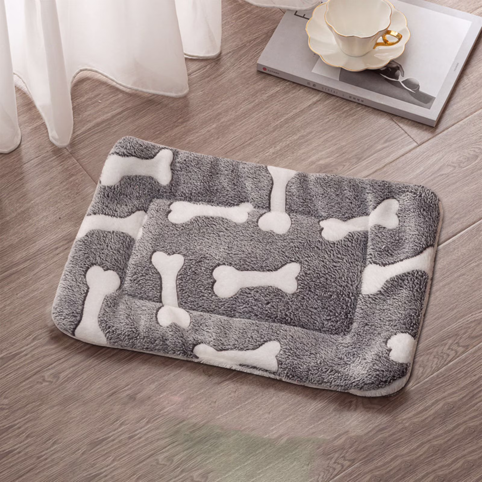 Fnochy Pets Dog Bed Crate Pad, Ultra Soft Pet Bed with Cute Bone&Love- Large Print Washable Crate Mat, for Large Dogs Fleece Dog Crate Kennel Mat Cat Bed Liner 16x24-Inch
