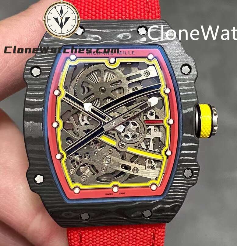 Richard Mille Super Clone Watches 1:1 RM 67 – 02 Carbon Tourbillon Red Strap