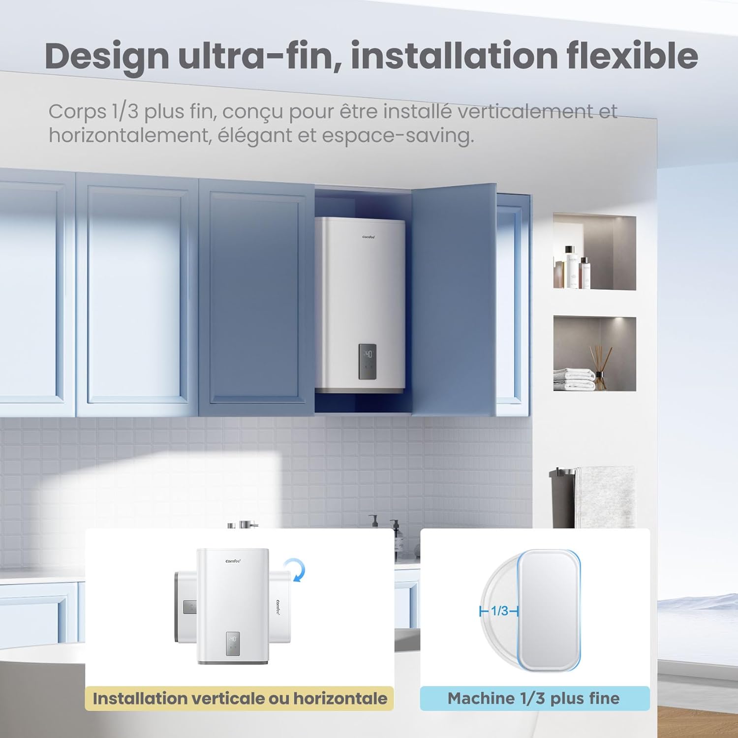 Chauffe eau mural 80 L CWH15ED1380EUW accumulation sous évier compact installation facile contrôle vocal WiFi app blanc