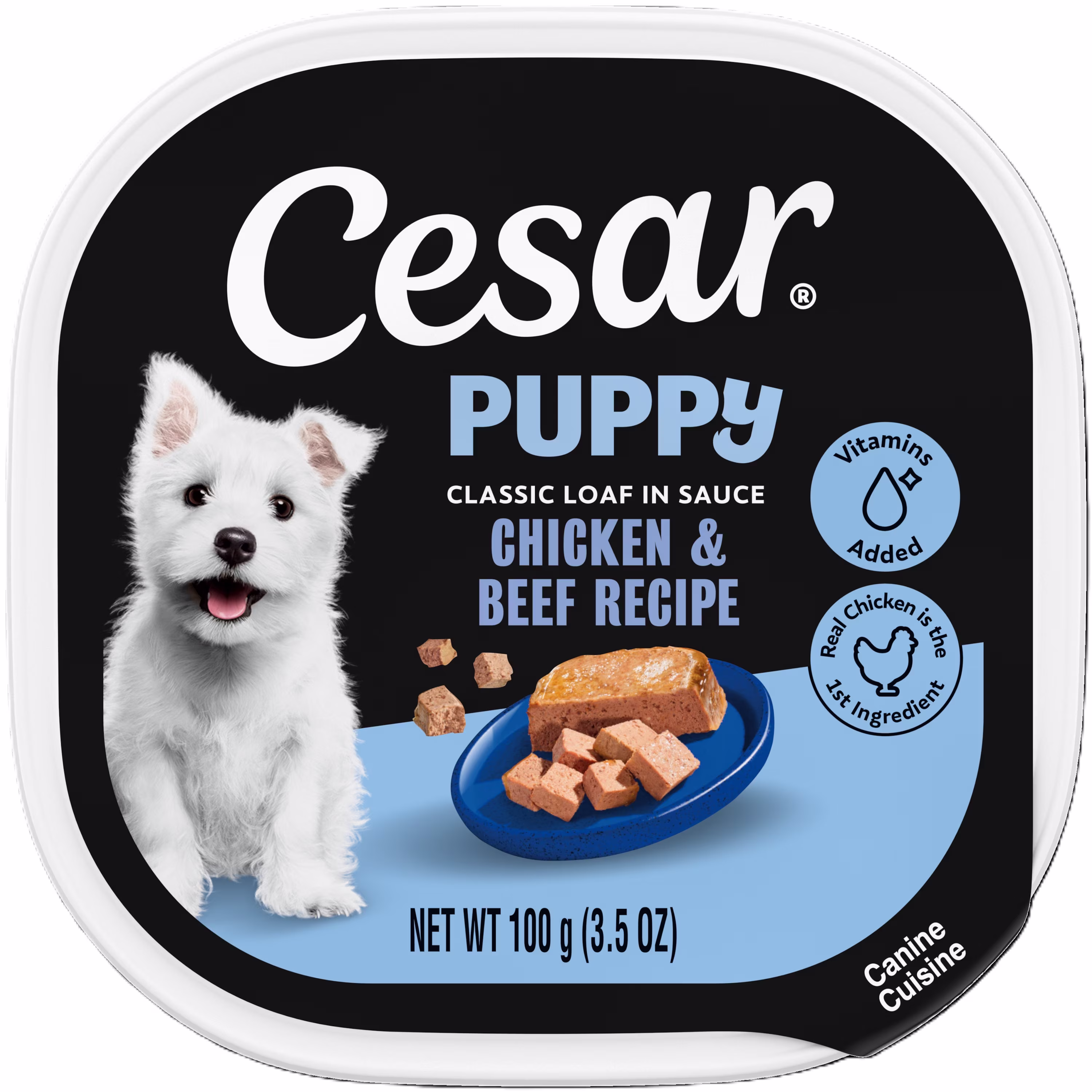 (6 pack) Cesar Classic Loaf In Sauce Chicken And Beef Recipe Wet Dog Food For Puppies, 3.5 Oz Tray