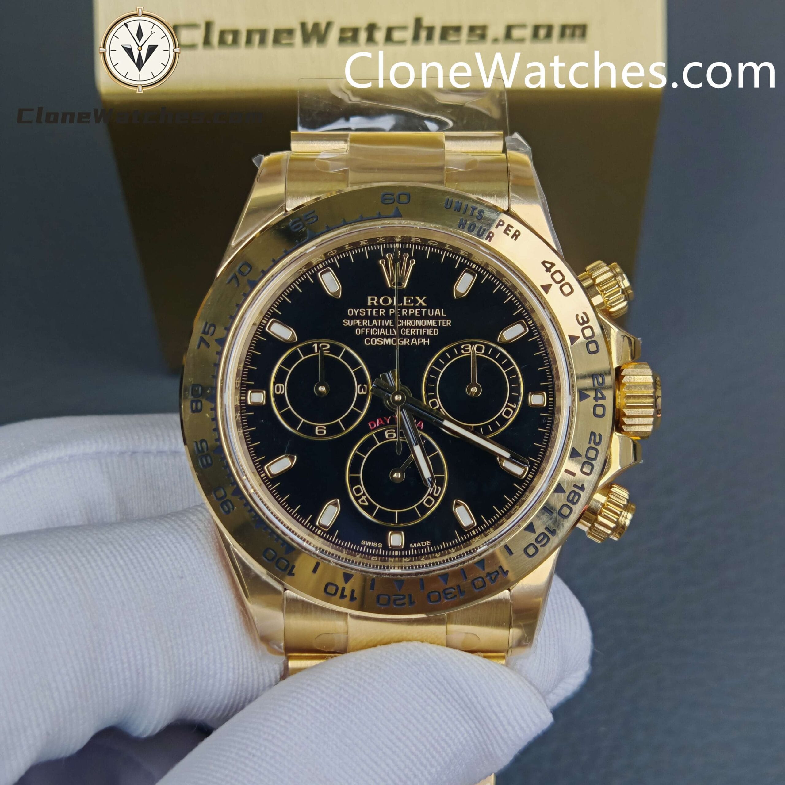 Rolex Super Clone Watches 1:1 Daytona 18K Gold Black Dial M116508-0004 4130 Movement