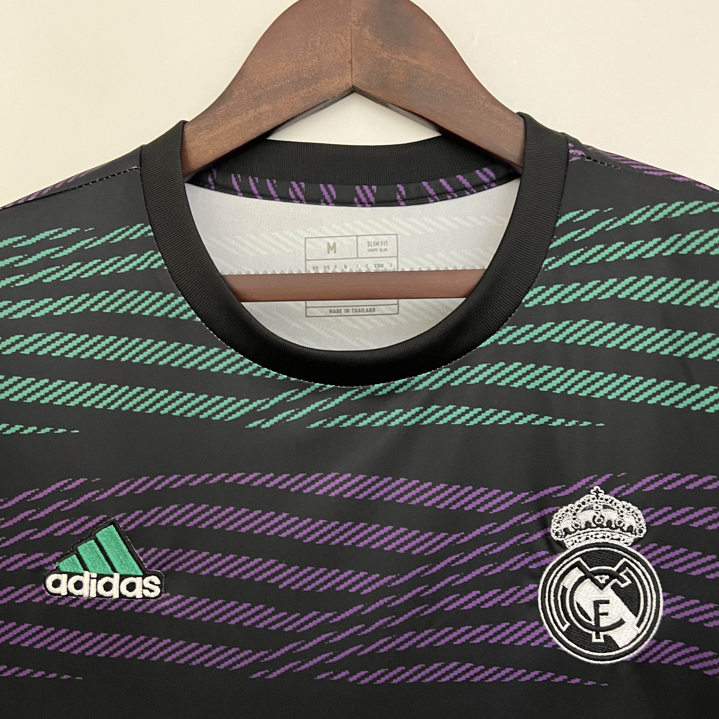 2023/24 Real Madrid Training Kit Green and Purple Striped Football Jersey
