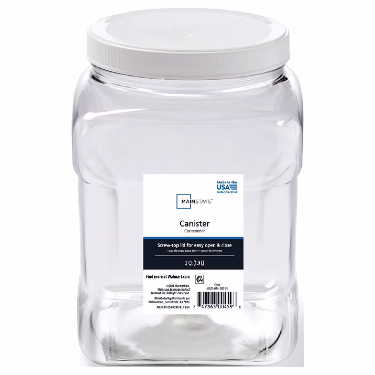 Mainstays 2 qt Clear Plastic Food Storage Canister with White Twist-Top Lid, 1 Each