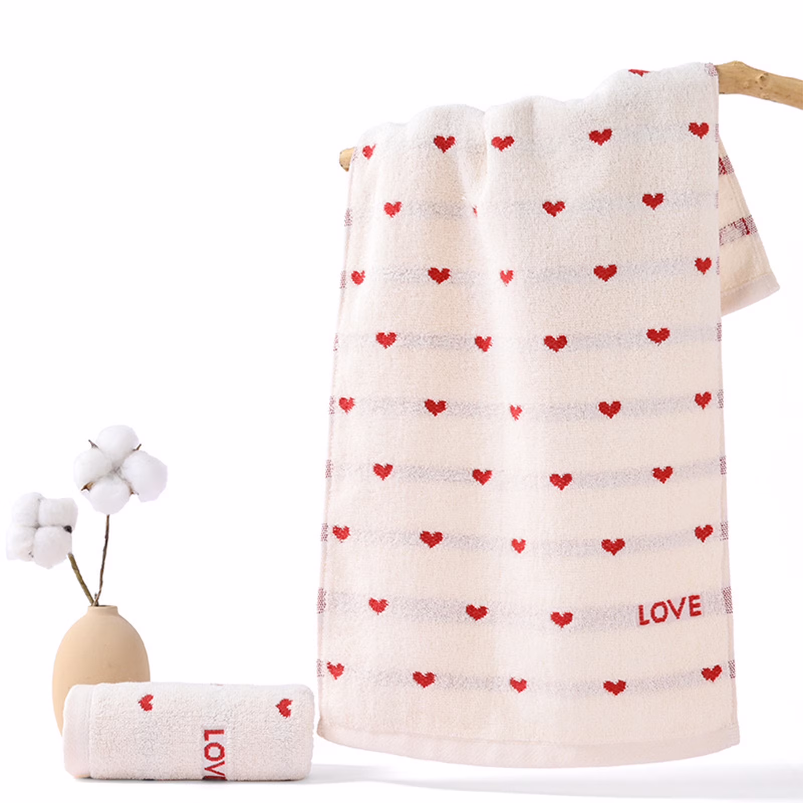 Tyidzon Valentines Day Face Towels, Cotton Premium Red Heart Towels for Bathroom Highly Absorbent Hand Towels for Valentines Day Decorations Gifts Bathroom, 14x30"(Gray)