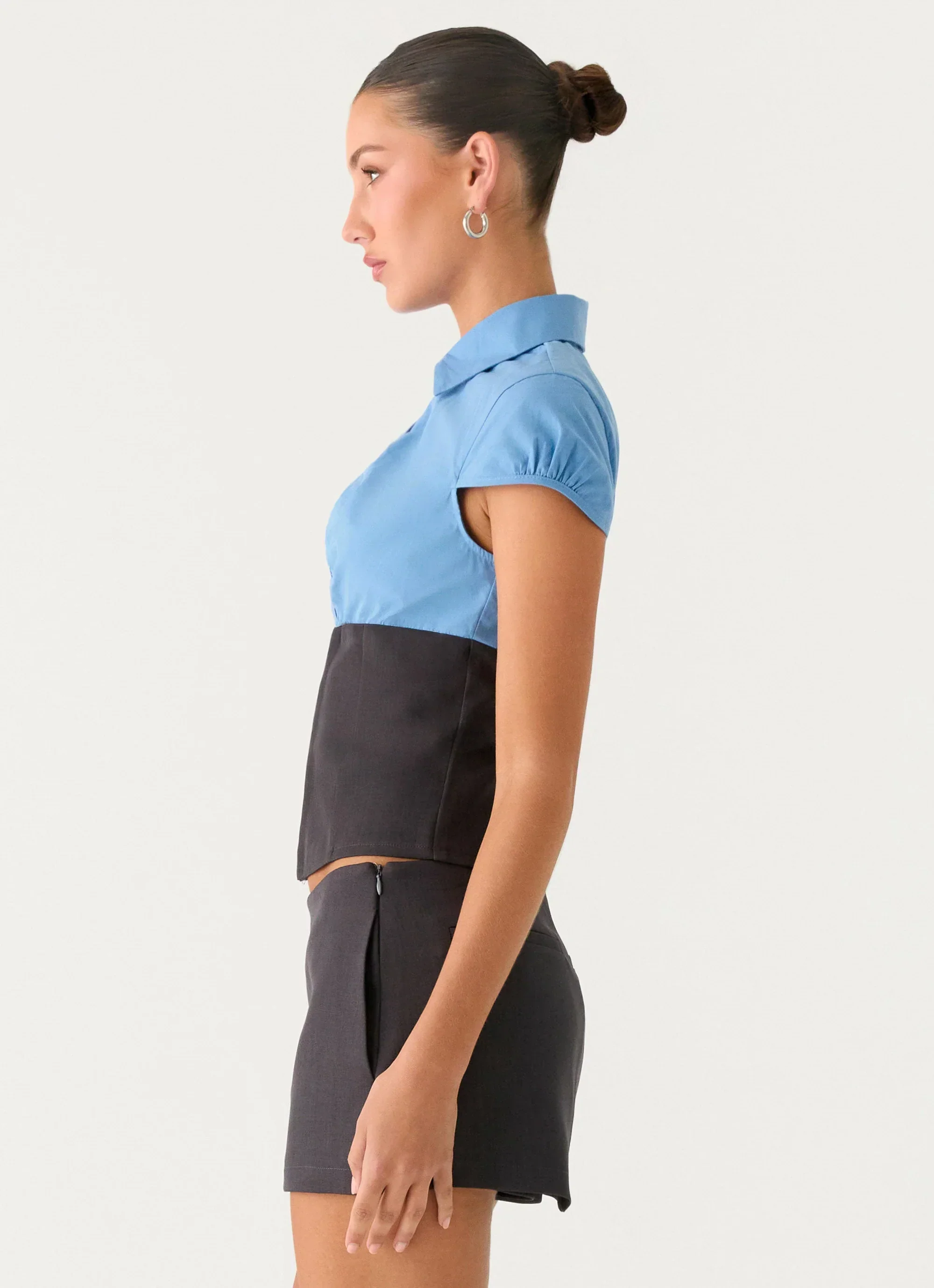 Harlee Poplin Suiting Top - Charcoal