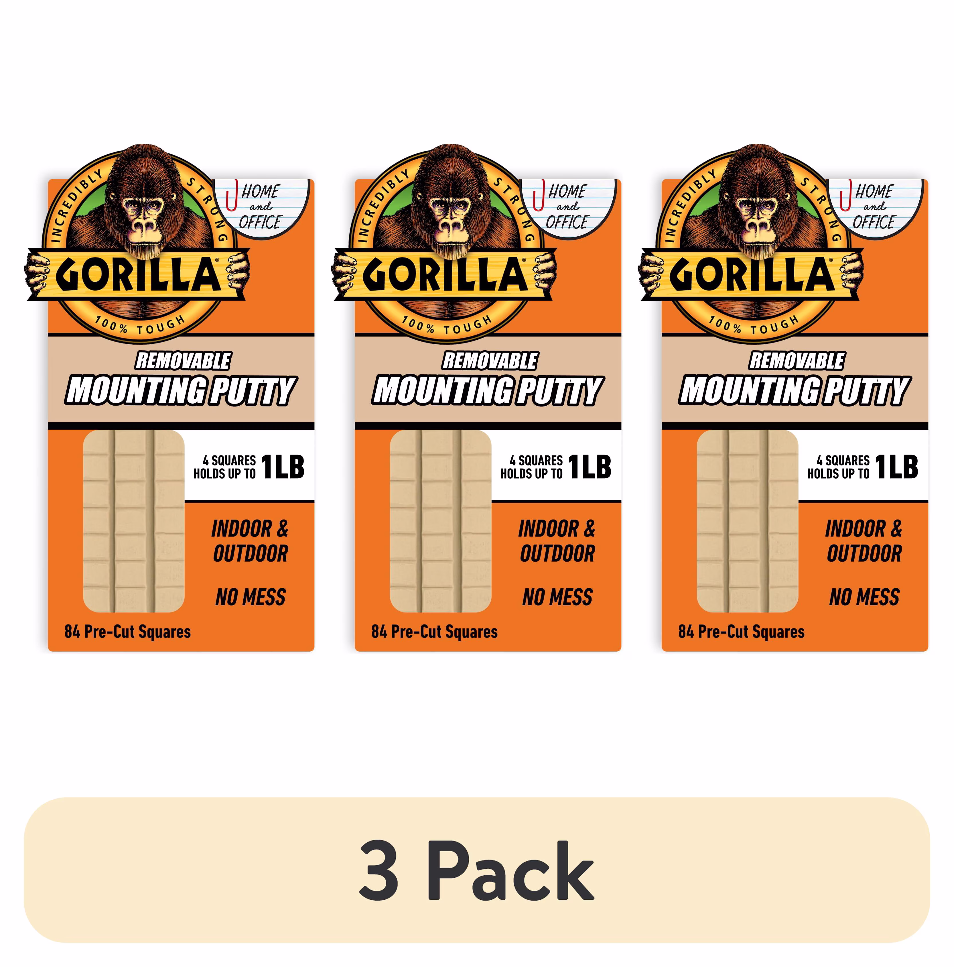 (3 pack) Gorilla Glue Mounting Putty 84 Pre-Cut Squares, 2 Ounces