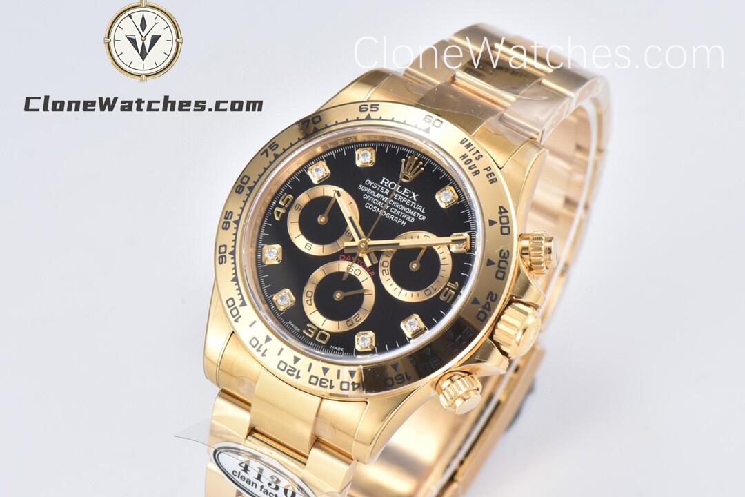 Rolex Super Clone Watches 1:1 Daytona 18K Gold Black Diamond Dial M116508-0016 4130 Movement