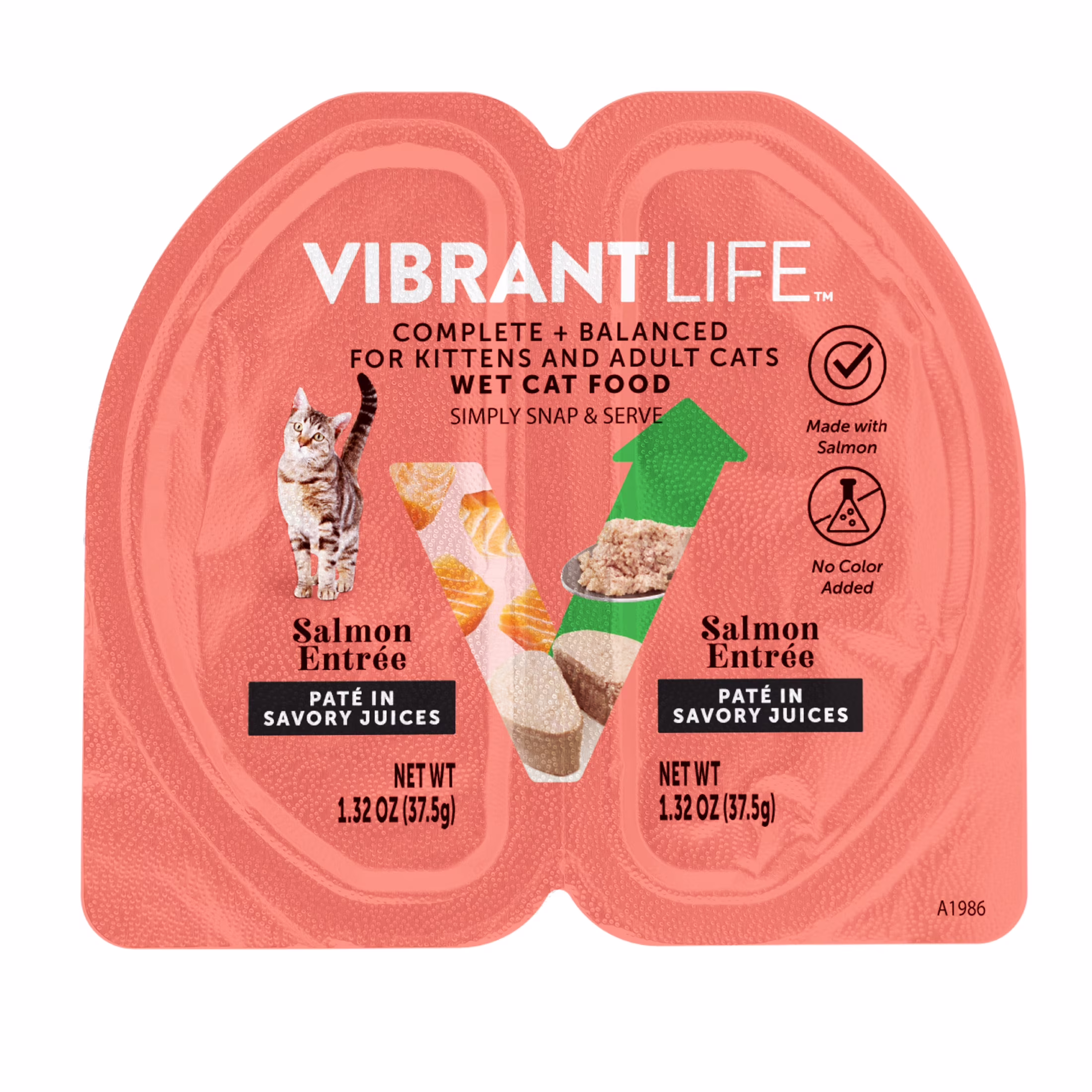 (6 pack) Vibrant Life Salmon Entree Pate in Savory Juices Wet Cat Food, Complete + Balanced, 2.64 oz Split Cup